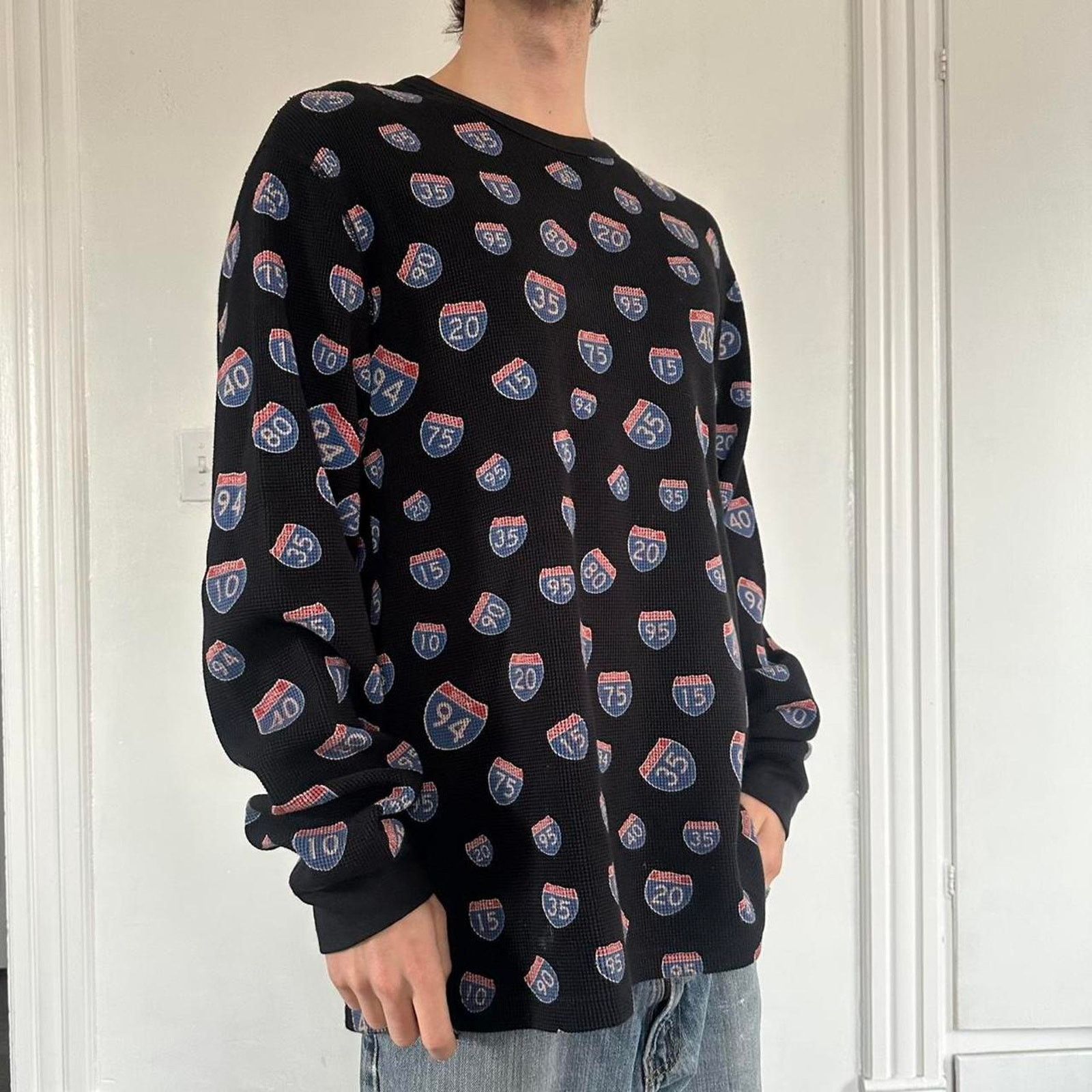Supreme FW20 Supreme Black Interstate Waffle Thermal Longsleeve Size US M / EU 48-50 / 2 - 5 Thumbnail