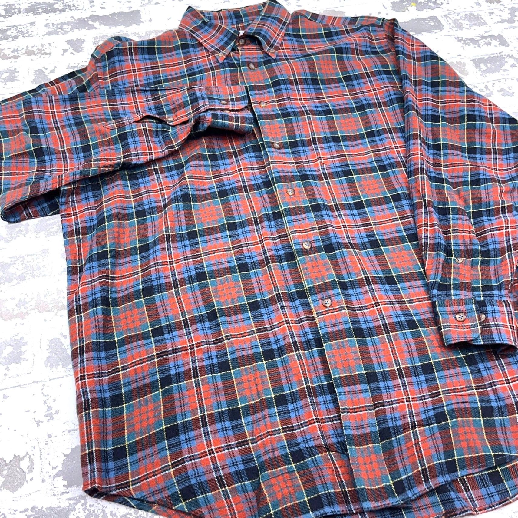 Brooks Brothers Brooks Brothers Shirt Men Large Orange Blue Flannel Button Up Plaid 346 Dress Size 42R - 5 Thumbnail