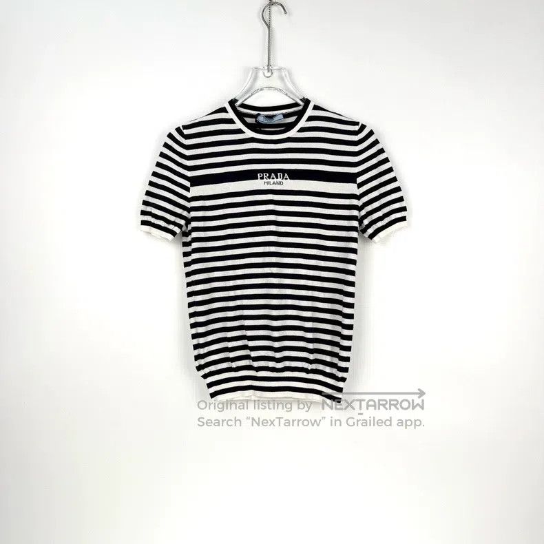 Prada Prada Dark blue striped letter knitted short sleeves Size US XXS / EU 40 - 3 Thumbnail