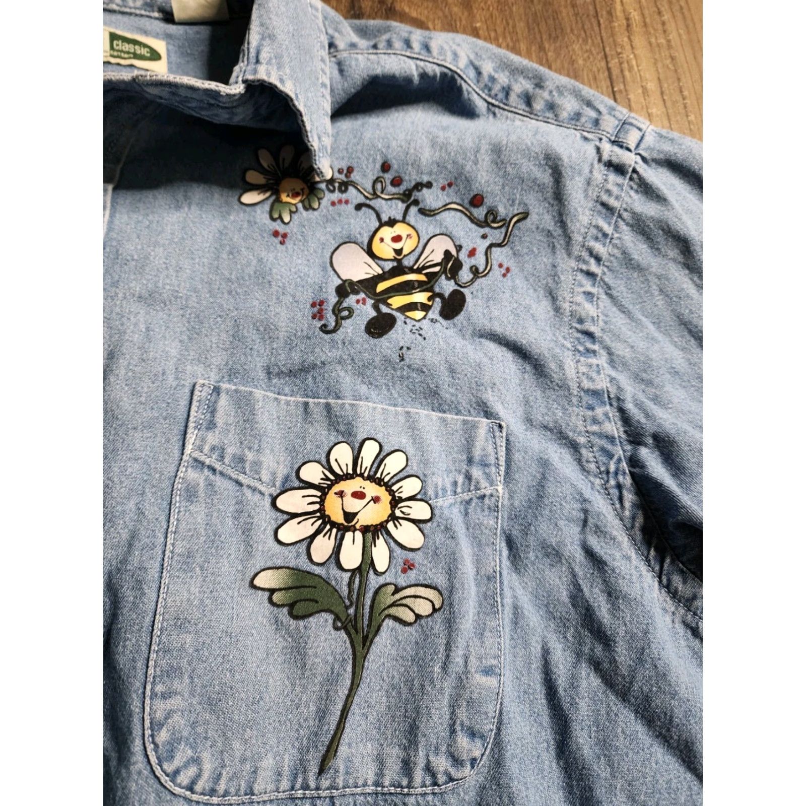 Denime VINTAGE USA CLASSIC Denim Button-Up Shirt Long Sleeve Floral M Blue Womens Size M / US 6-8 / IT 42-44 - 3 Thumbnail