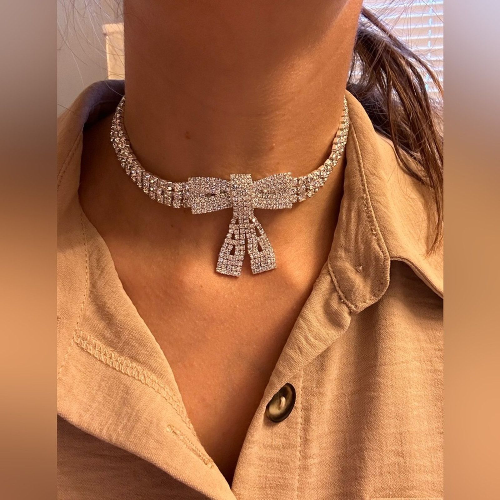 Other Rhinestone Bow Choker Necklace for Women Wedding Size ONE SIZE - 2 Thumbnail