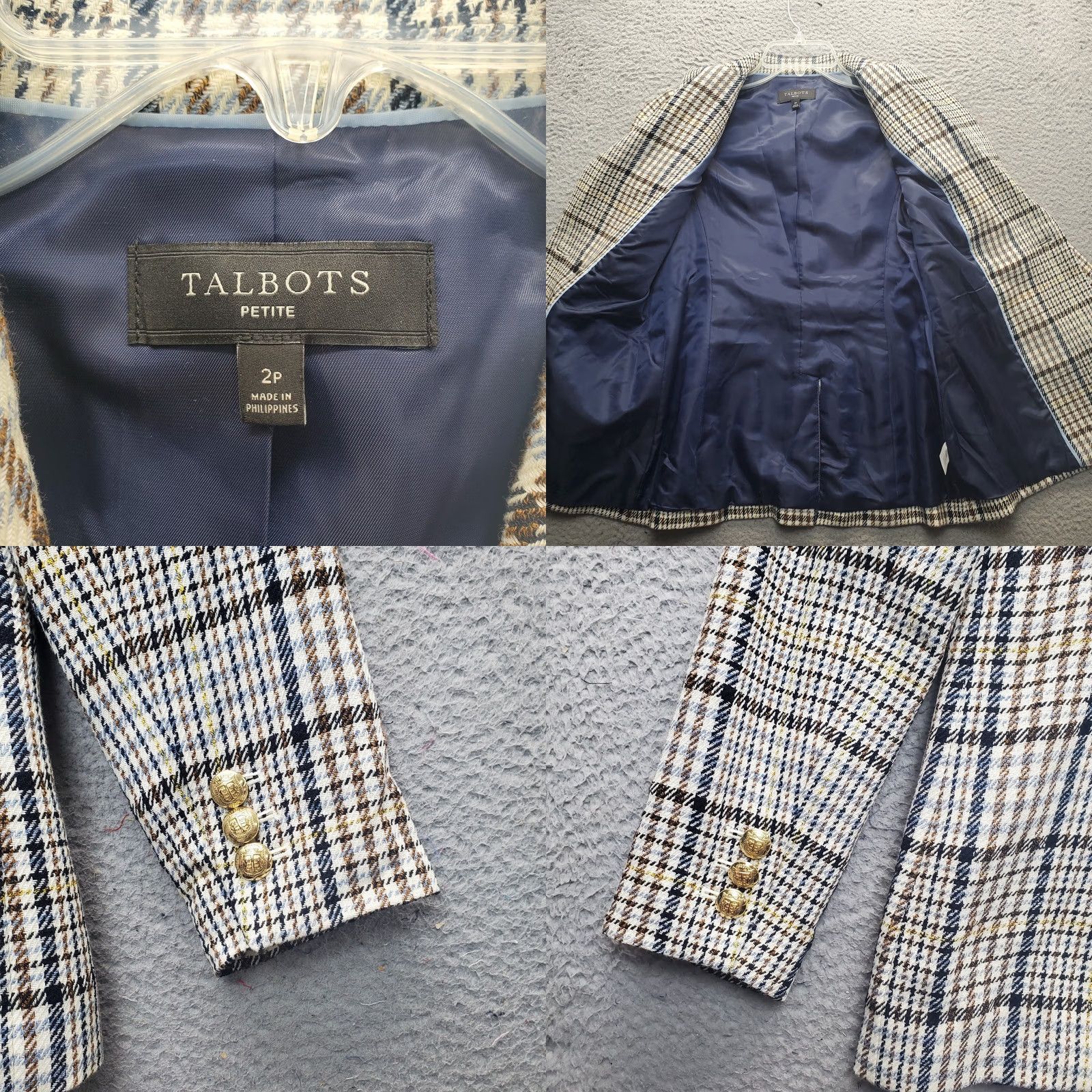 Talbots Talbots Blazer Women 2P Multi Houndstooth Plaid Wool Notch Lapel EUC Jacket Size XS / US 0-2 / IT 36-38 - 8 Thumbnail