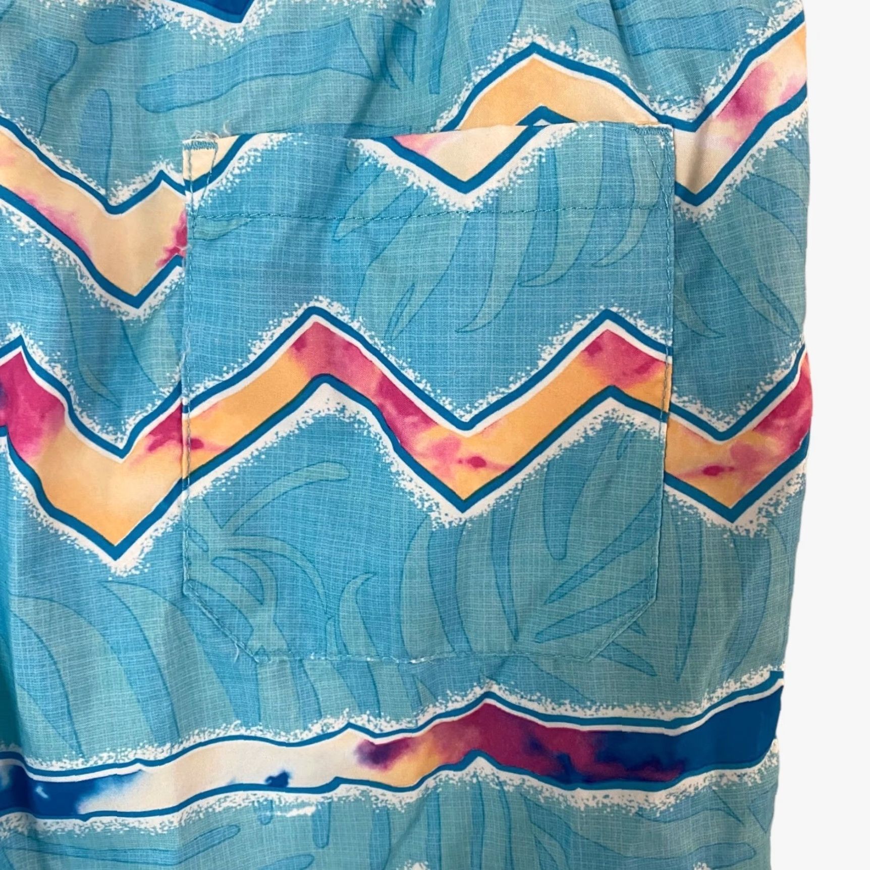 Vintage Maui & Sons Zig Zag Cruzer Print Blue Beach Pool Swim Trunks Shorts Mens Medium Size US 33 - 7 Thumbnail