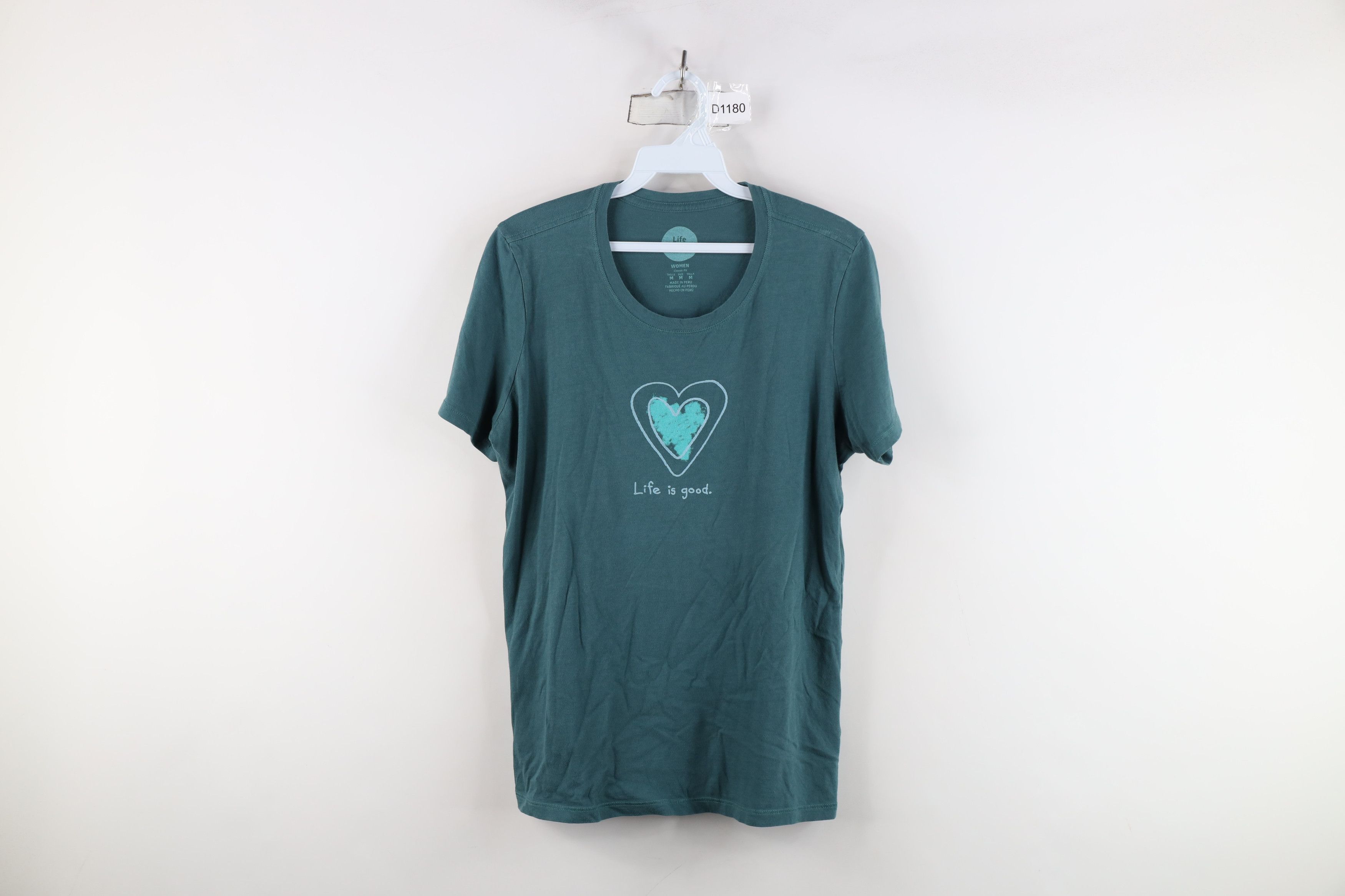 Life is Good Life Is Good Spell Out Heart Short Sleeve T-Shirt Teal Green Size M / US 6-8 / IT 42-44 - 1 Thumbnail