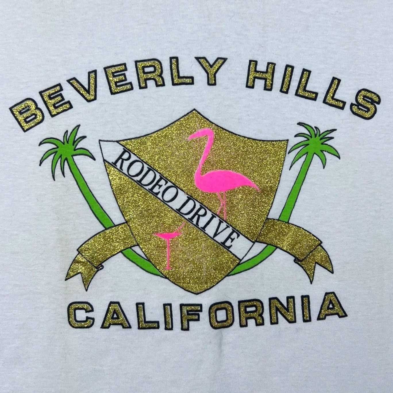 Vintage VINTAGE Beverly Hills California Glitter Souvenir White T-Shirt M Men Short Sleeve Graphic Gold Glitter Print Size US M / EU 48-50 / 2 - 2 Thumbnail