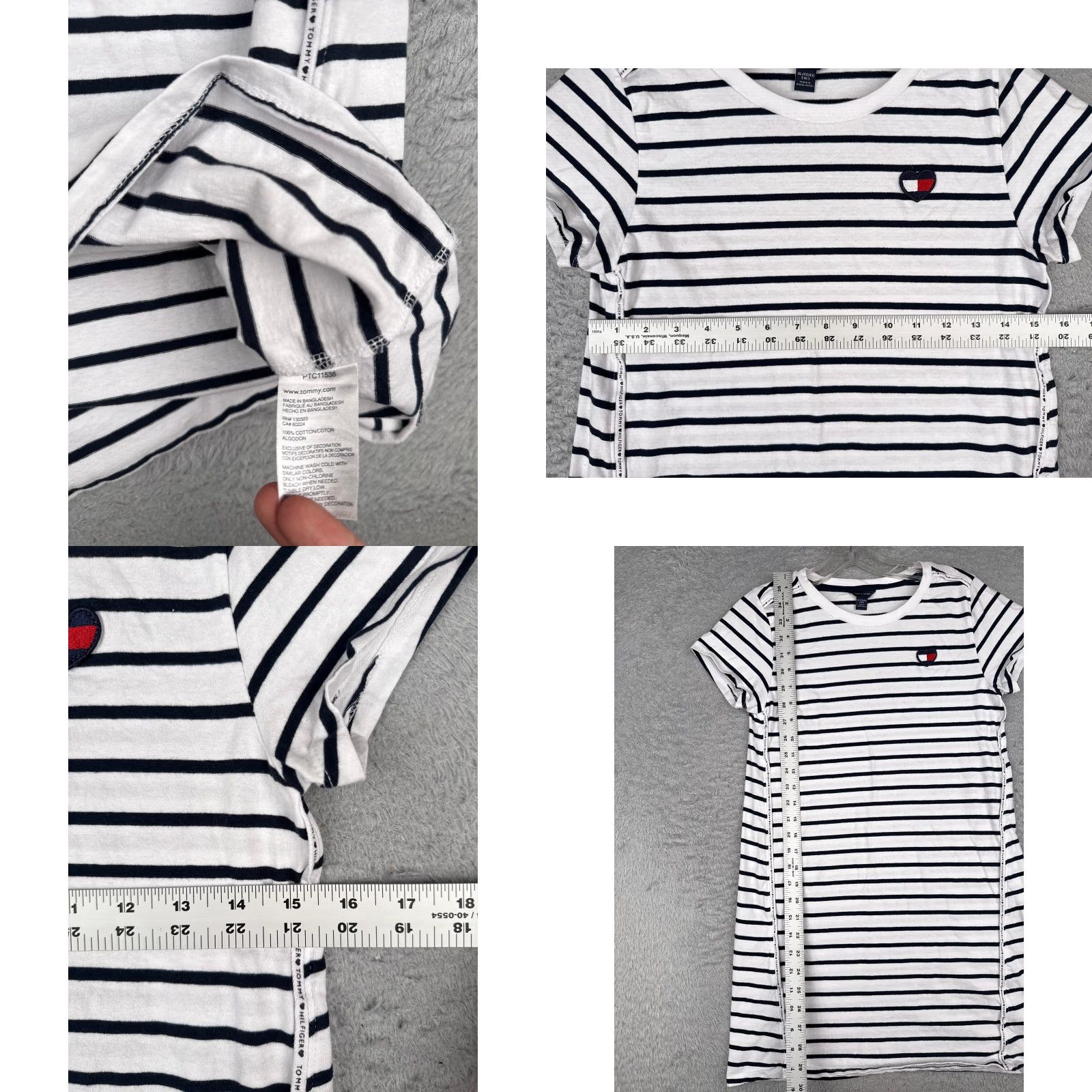 Tommy Hilfiger VINTAGE Tommy Hilfiger Dress Shirt Girls XL White Striped Crew Neck Jersey Cotton XL White Tee Dress 90s? Size XL / US 12-14 / IT 48-50 - 8 Thumbnail