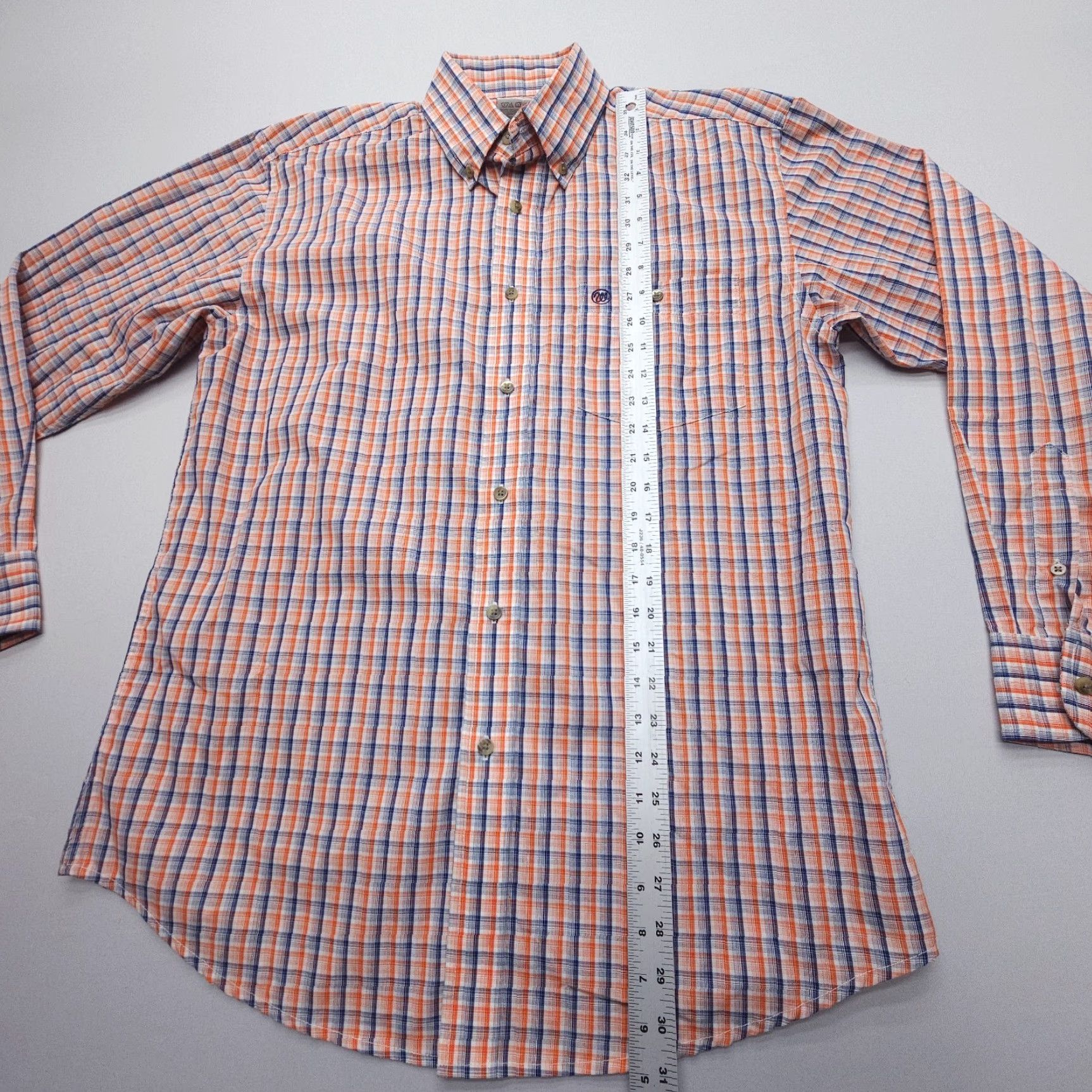 Wrangler Wrangler Button-Down Shirt Mens Medium Plaid Western Long Sleeve Workwear Orange Cotton Blend Button-Up Casual Mens Shirt Size US M / EU 48-50 / 2 - 6 Thumbnail