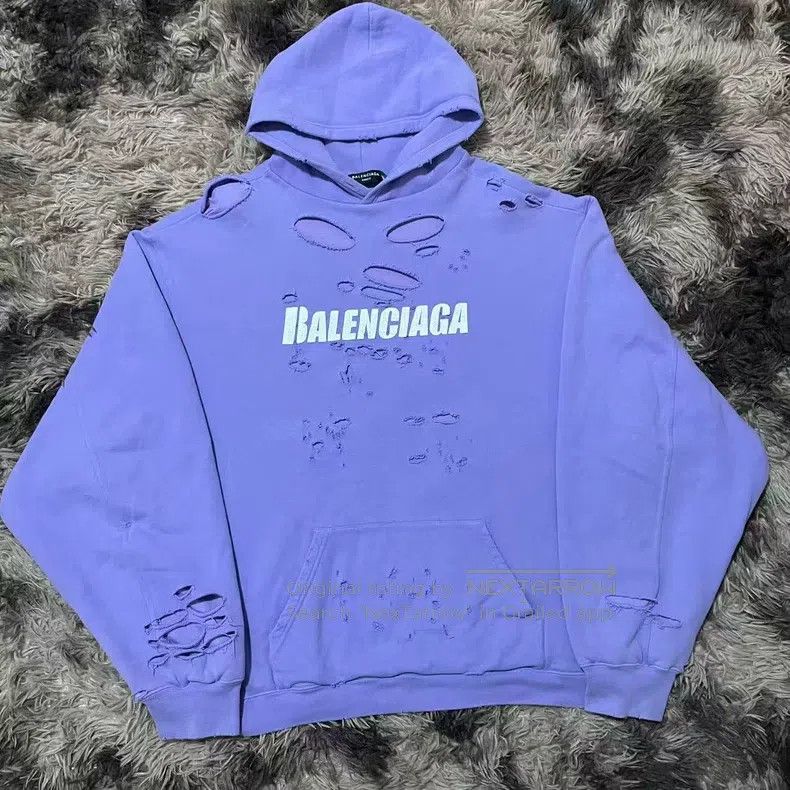 Balenciaga Balenciaga Large Hole Purple Letter Logo Hoodie Size US S / EU 44-46 / 1 - 1 Thumbnail
