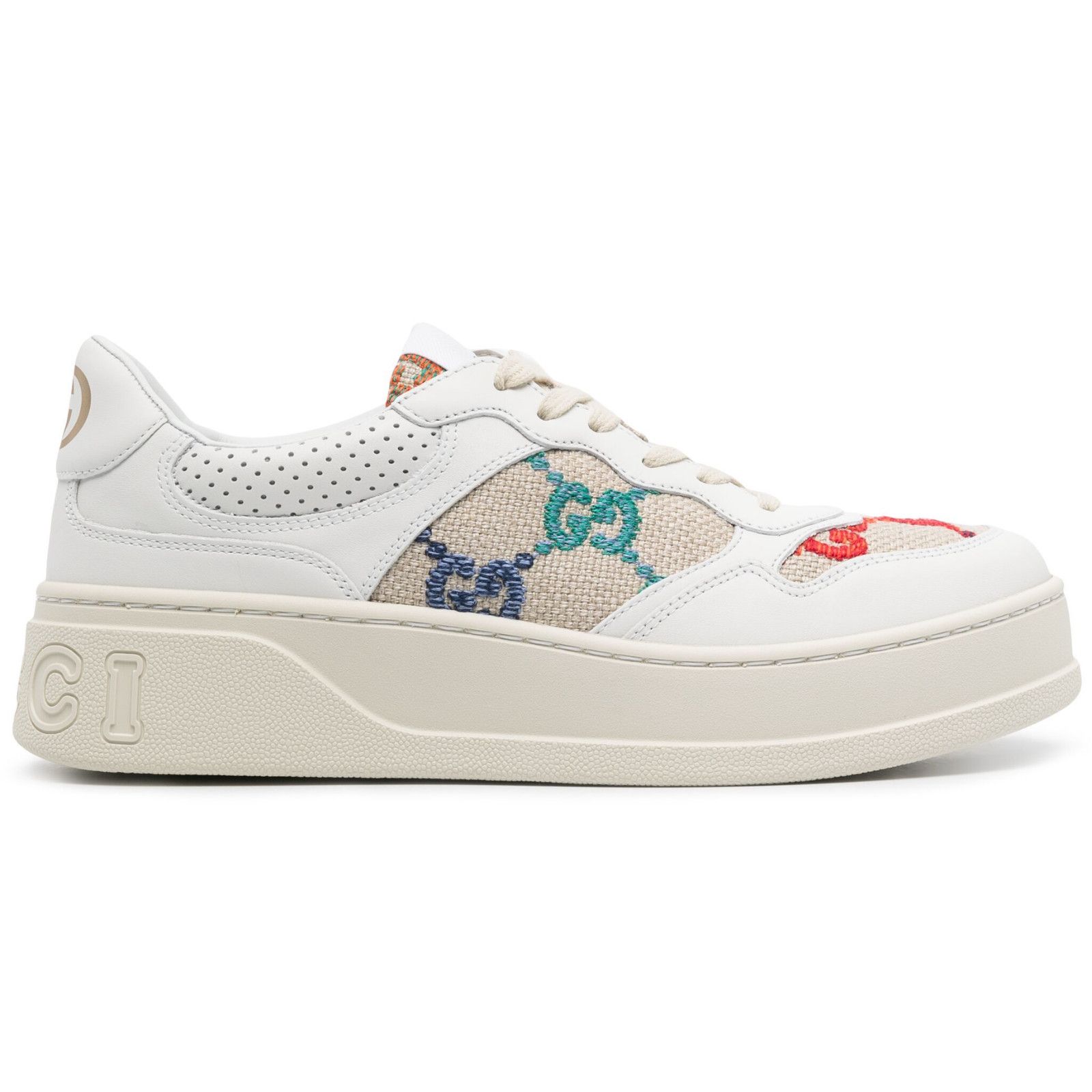 Gucci Gucci GG Logo White Platform Low Top Lace Up Tie Sneaker 40 Size US 10 / IT 40 - 1 Thumbnail