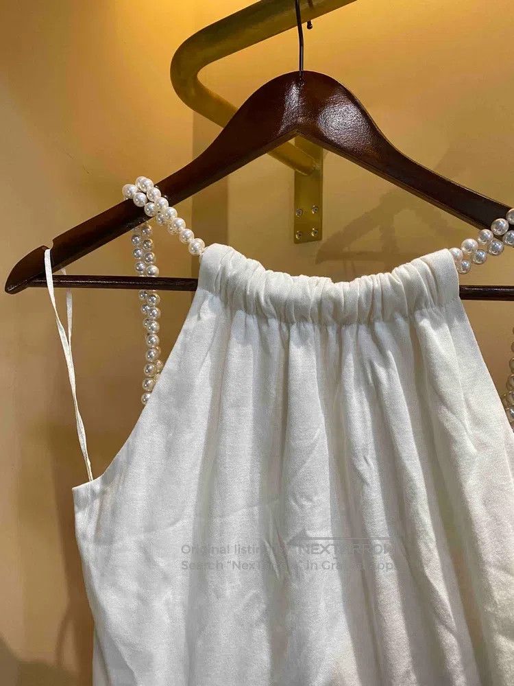Chanel Chanel White Moonlight Pearl Hanging Neck Satin Dress Size XXS / US 00 / IT 34 - 6 Thumbnail