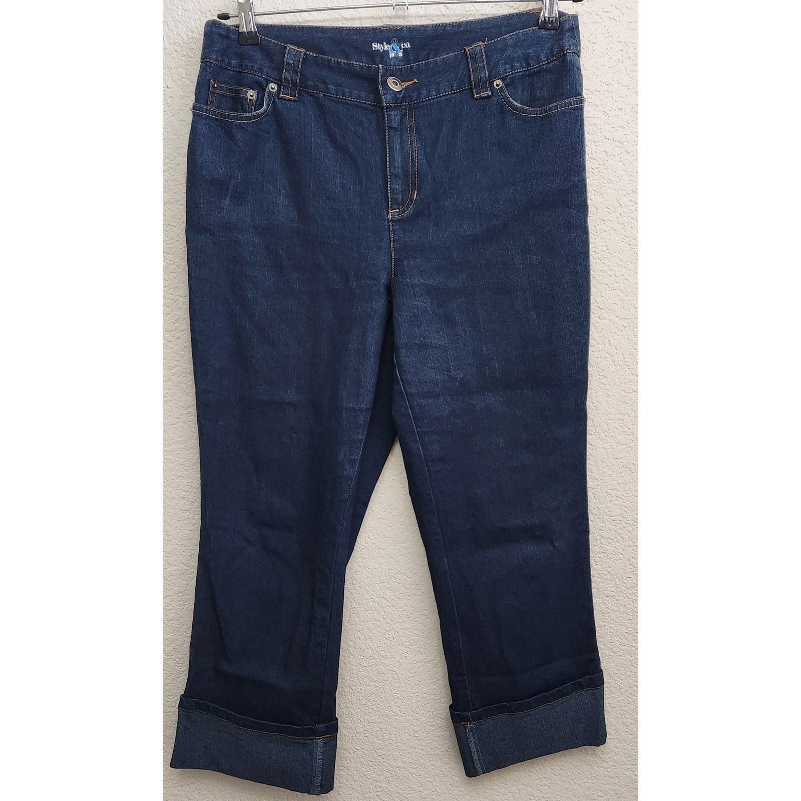 Other Style & Co Dark Blue Wide Cuffed Cropped Jeans 10P Stretch Size 33" - 1 Thumbnail