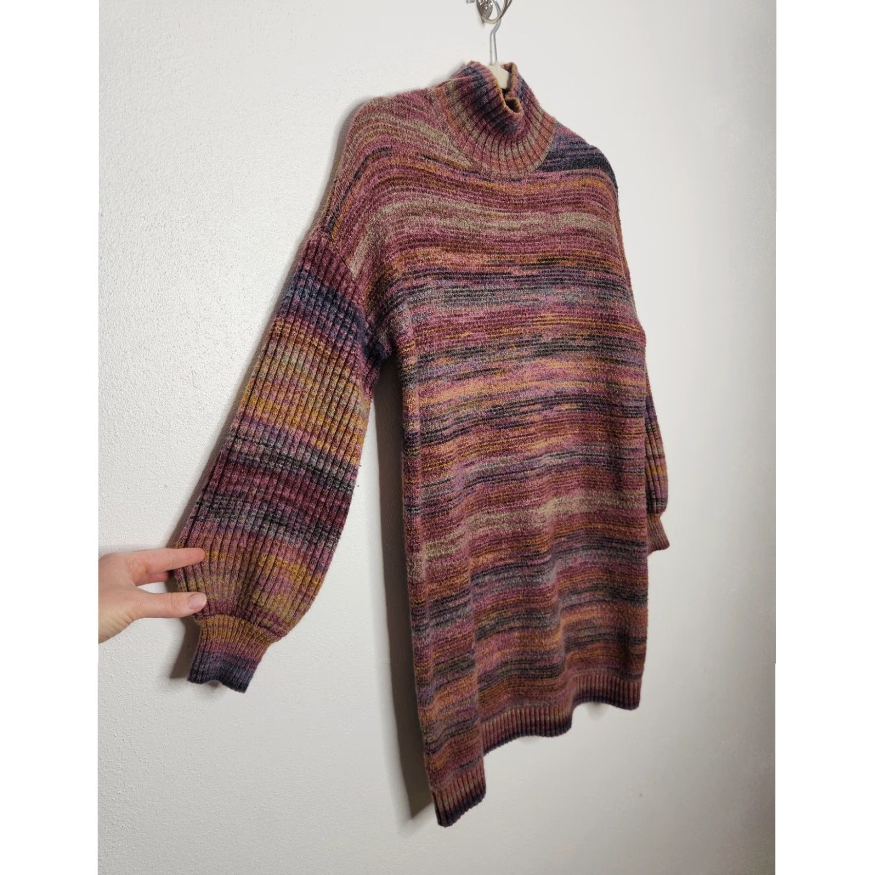 Loft VINTAGE LOFT Striped Mauve Sweater Dress Large Petite Cozy Soft Knit Winter Fall Ladies Size L / US 10 / IT 46 - 3 Thumbnail