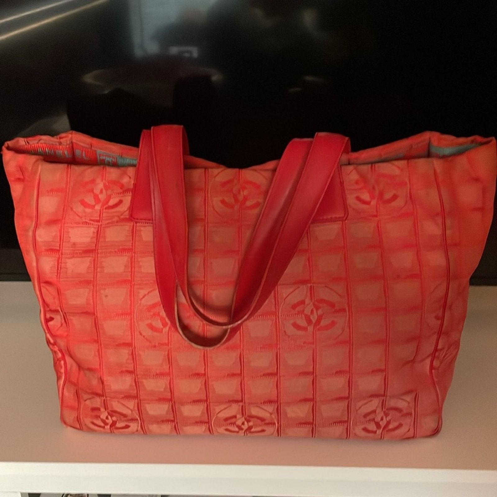 Chanel Traveline Canvas Tote Bag Orange/Red - Pre-Loved