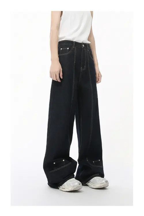 Japanese Brand × Jean Pants Dark blue deconstructed wide-leg straight jeans Size US 32 / EU 48 - 3 Thumbnail
