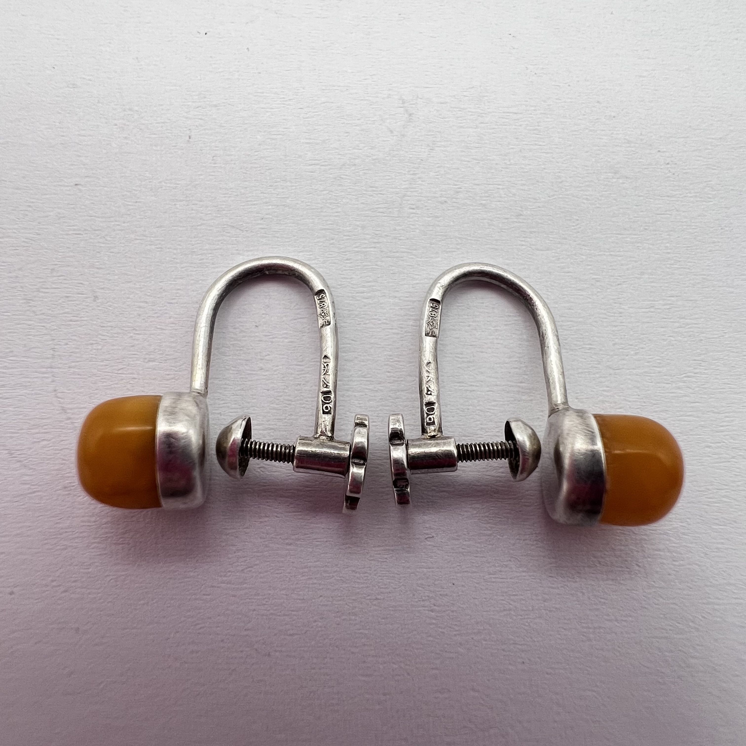 Vintage Vintage Soviet Silver 875 Baltic Amber Earrings Stud Size ONE SIZE - 10 Thumbnail