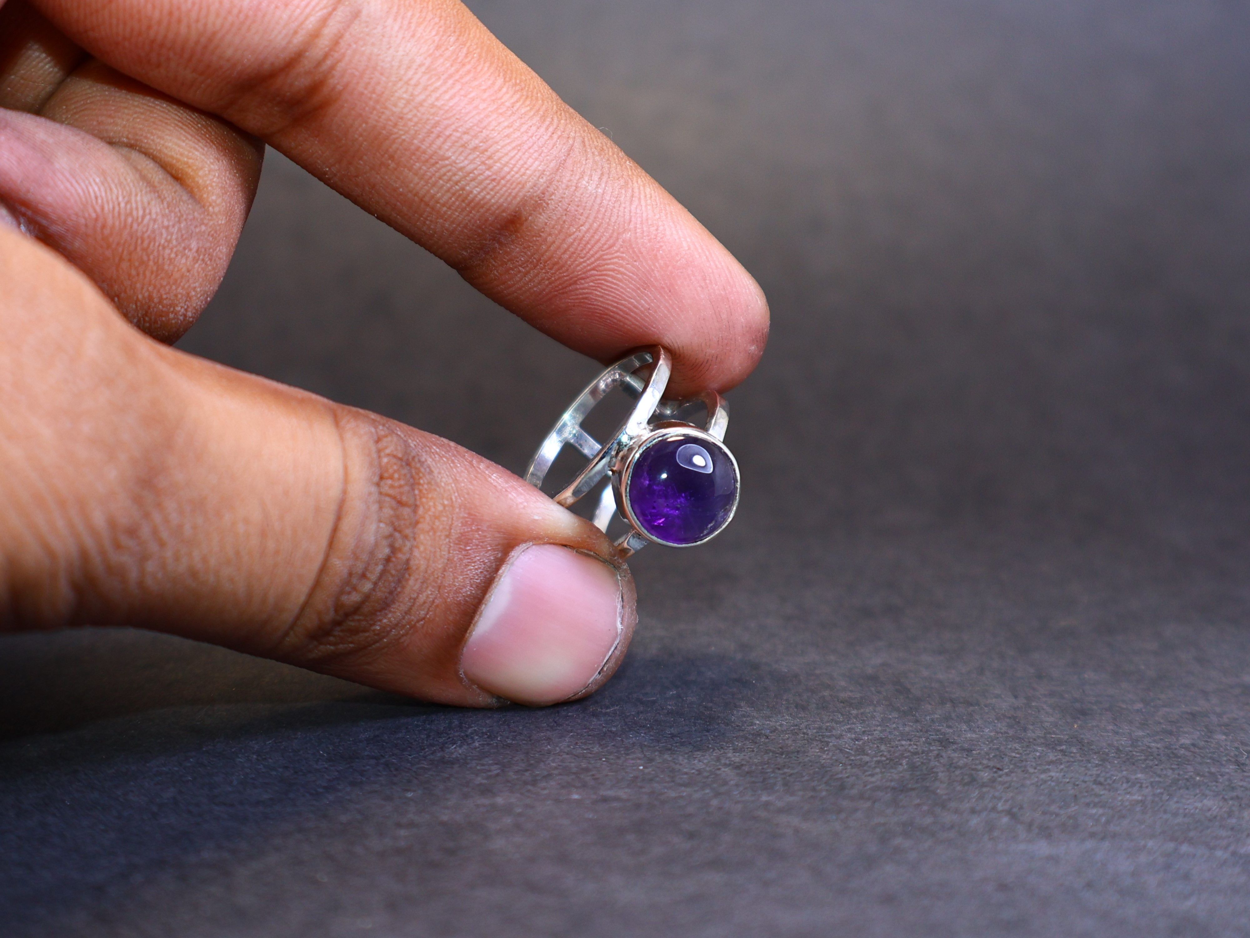 Handmade Amethyst Ring, Double Band, Sterling Silver, Purple Amethyst Size ONE SIZE - 9 Thumbnail