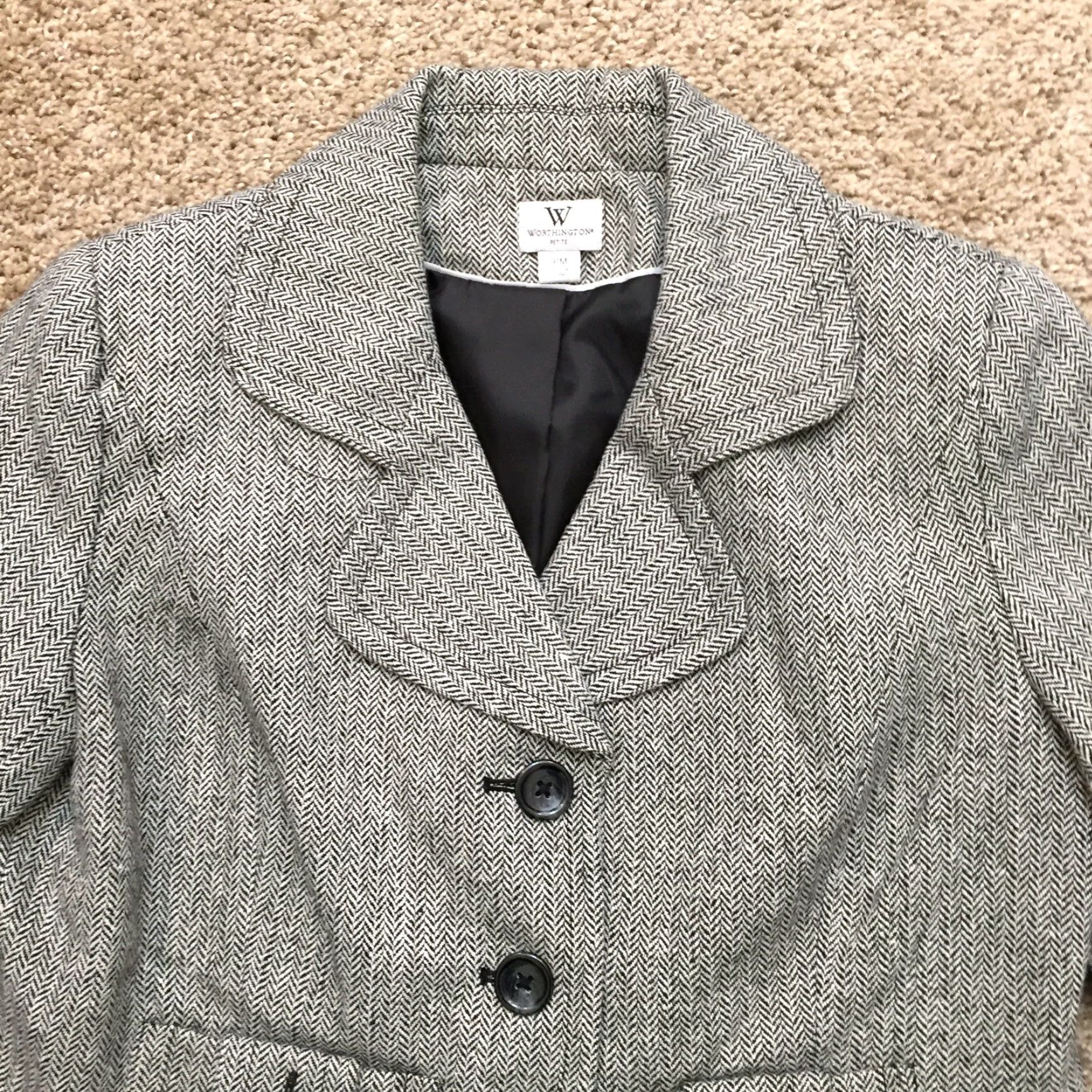 Vintage Worthington Blazer Petite Jacket Black White Herringbone Wool Blend PM Petite Women Wool Blend Lining/Outer Shell Business Short Jacket Closure Button Size M / US 6-8 / IT 42-44 - 3 Thumbnail