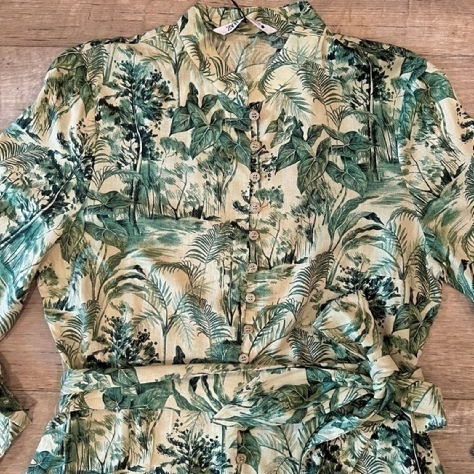 Zara ZARA Green Printed Belted Dress NWT Size M / US 6-8 / IT 42-44 - 17 Thumbnail