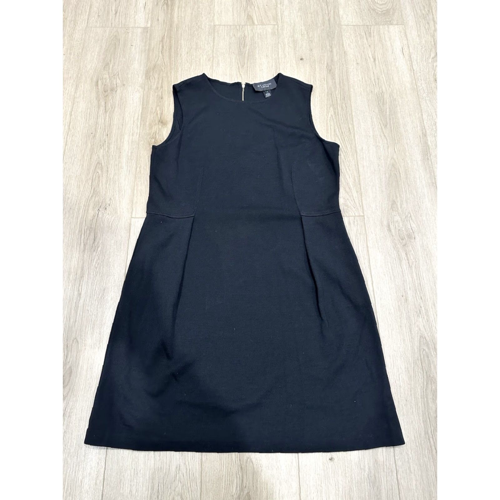 St. John ST. JOHN CAVIAR Exposed Back Zipper Sleeveless Black Midi Shift Dress Pockets 12 Size XL / US 12-14 / IT 48-50 - 2 Thumbnail