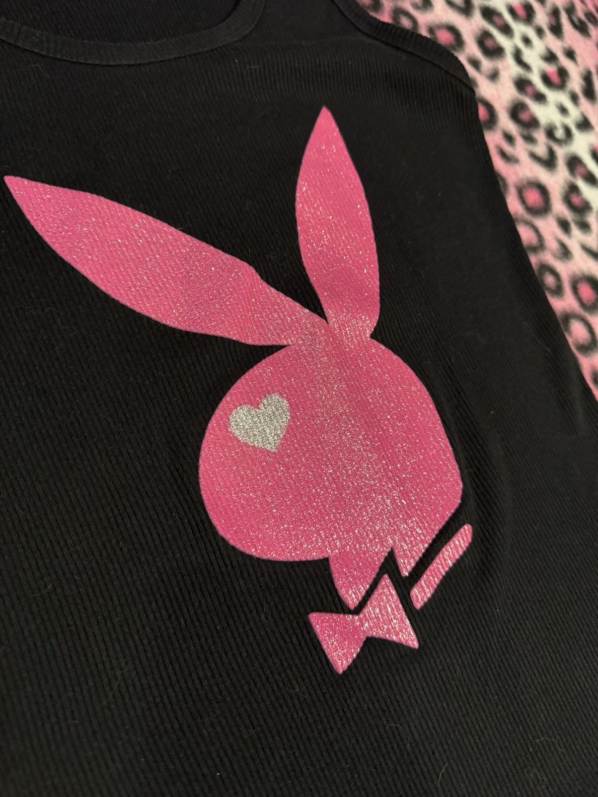Playboy Vintage Black & Pink Playboy Ribbed Glitter Tank Top Size L / US 10 / IT 46 - 2 Thumbnail