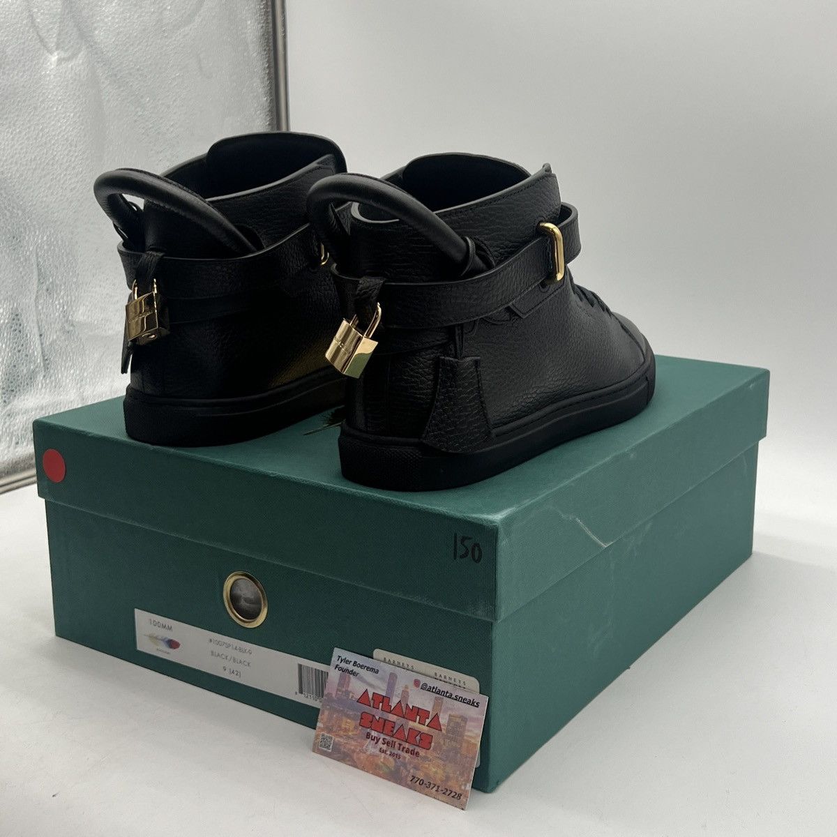 Barneys New York Buscemi 100MM Mid Top Sneakers Black Leather Gold Trainers Size US 9 / EU 42 - 5 Thumbnail