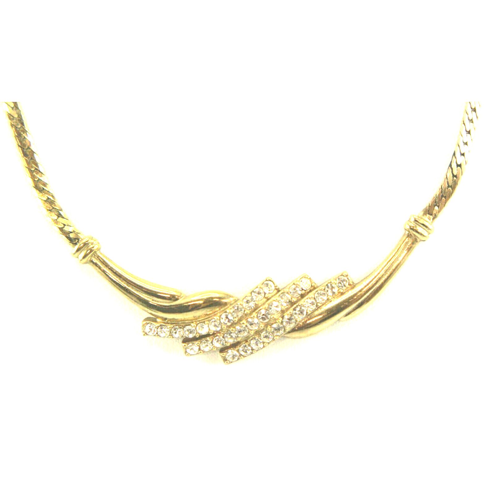 Other Vintage Avon Swirl Necklace Waterfall •Rhinestone •Goldtone Size ONE SIZE - 2 Thumbnail