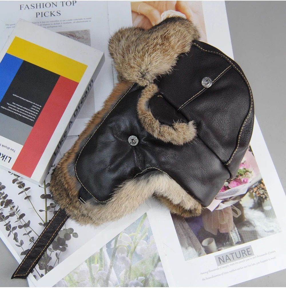 Other Unisex Genuine Sheepskin Real Rabbit Fur Hats Size ONE SIZE - 3 Thumbnail