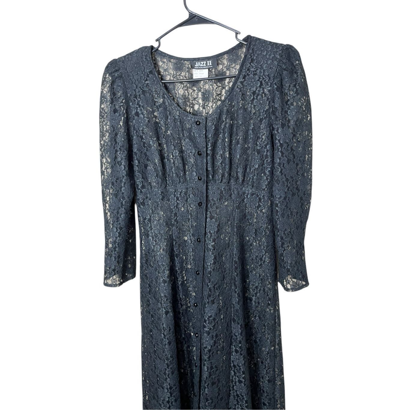 Other Vintage Jazz II Black Lace Long Sleeve Maxi Dress Sheer Size Size M / US 6-8 / IT 42-44 - 2 Thumbnail