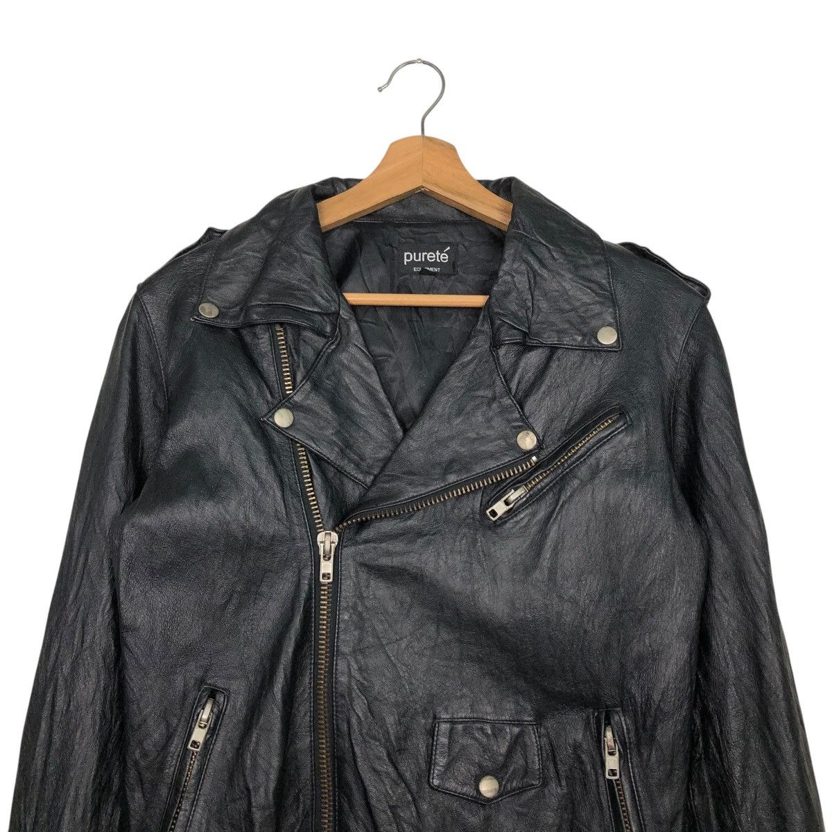 Japanese Brand 🔥VINTAGE BIKER LEATHER JACKET DOUBLE COLLAR PURETE Size US S / EU 44-46 / 1 - 5 Thumbnail