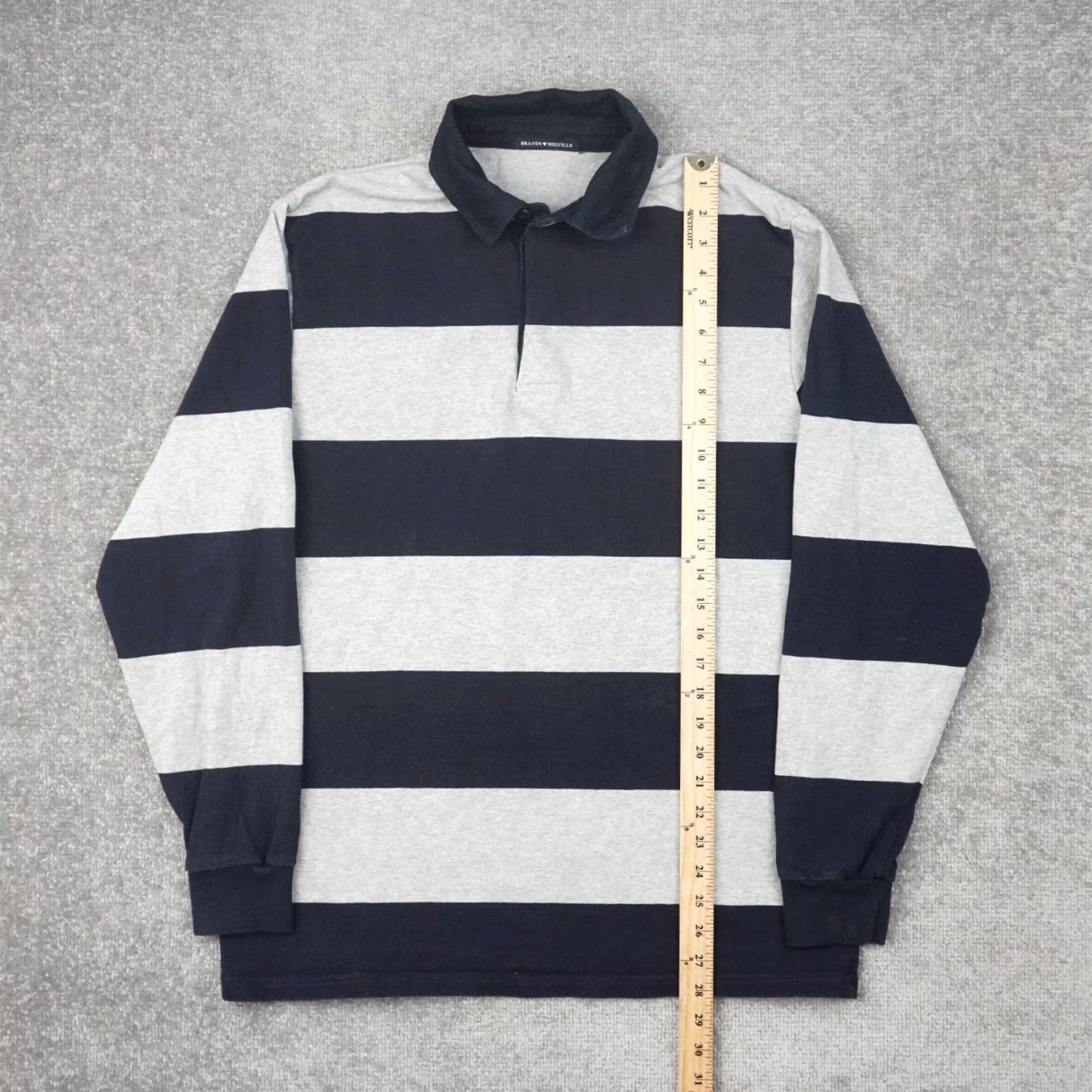 Brandy Melville Brandy Melville Shirt Womens L Striped Rugby PTP Blue Gray Long Sleeve Collared Size L / US 10 / IT 46 - 3 Thumbnail