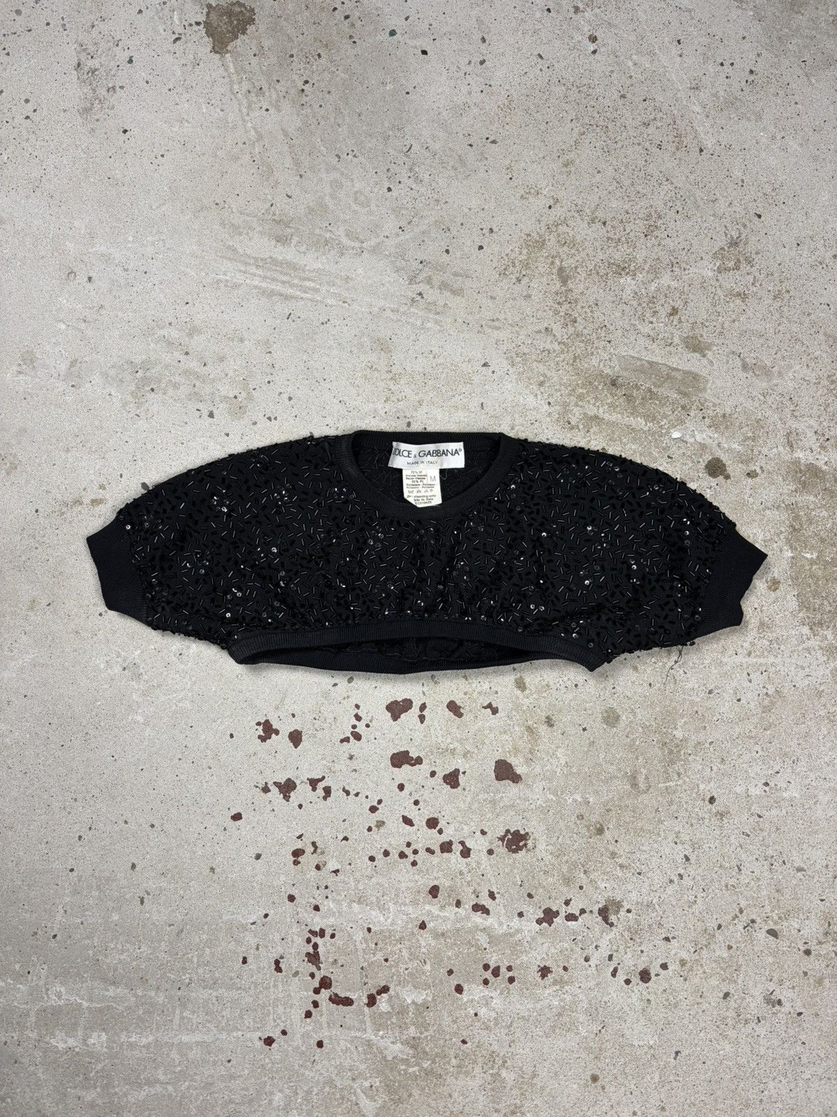 Dolce & Gabbana SS 1999 Dolce & Gabbana Runway Beaded Black Ultra Crop Top Size M / US 6-8 / IT 42-44 - 2 Thumbnail