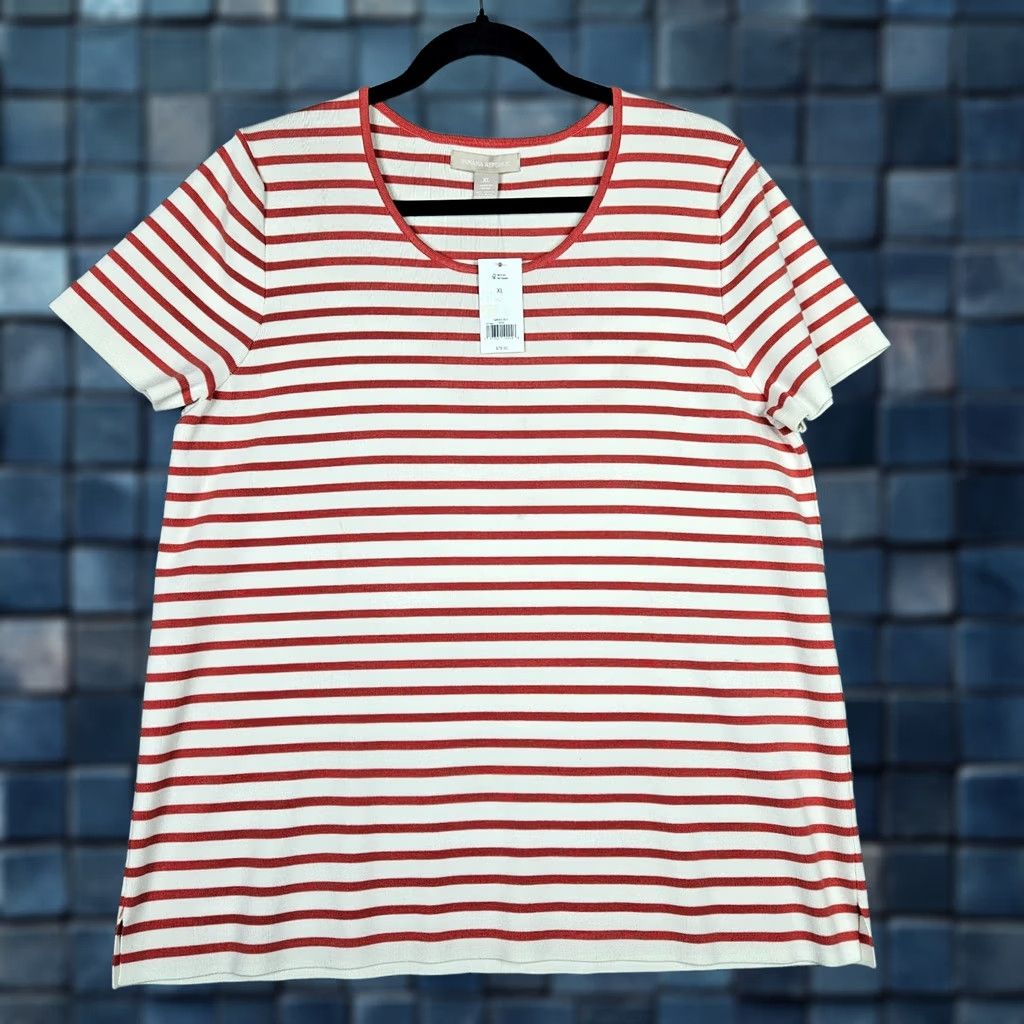 Banana Republic Banana Republic Top Shirt Womens XL Orange White Stripes Short Sleeve Round Neck Casual Knit Top Striped All Seasons 90s? Size XL / US 12-14 / IT 48-50 - 1 Thumbnail