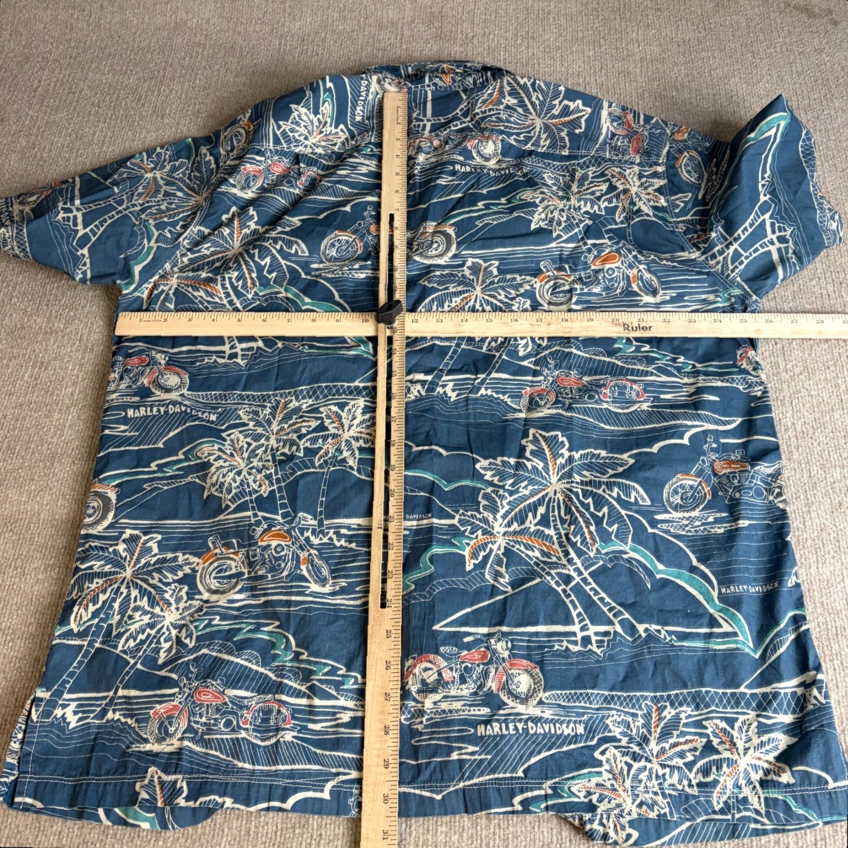 Harley Davidson VINTAGE Harley-Davidson Shirt Hawaiian Blue Floral 2XL Mens Button-Up Short Sleeve Collared Cotton Size US XXL / EU 58 / 5 - 5 Thumbnail