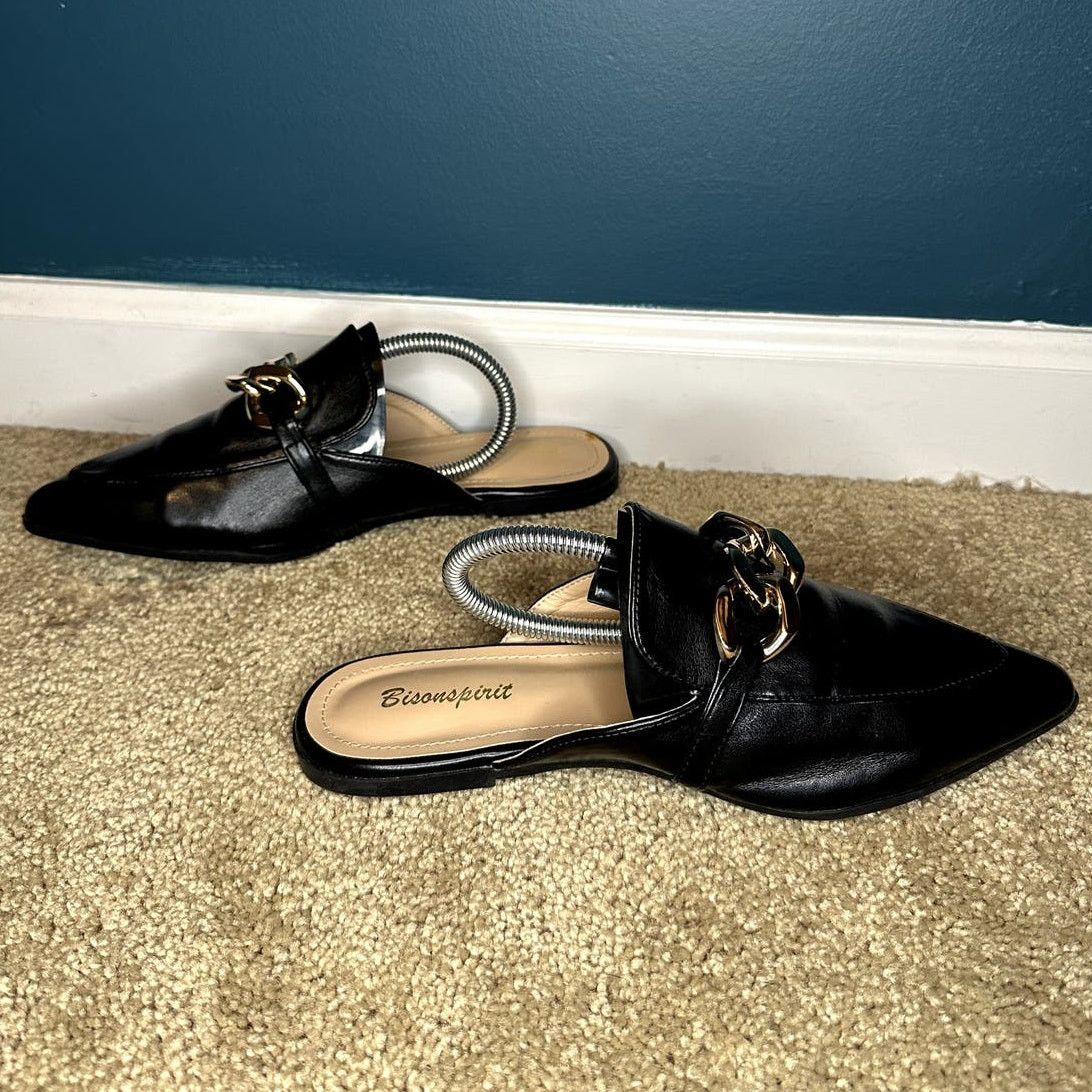 Other Bison Spirit Slip On Pointed Toe Flats Loafer Mules Black 7 Size US 7 / IT 37 - 7 Thumbnail