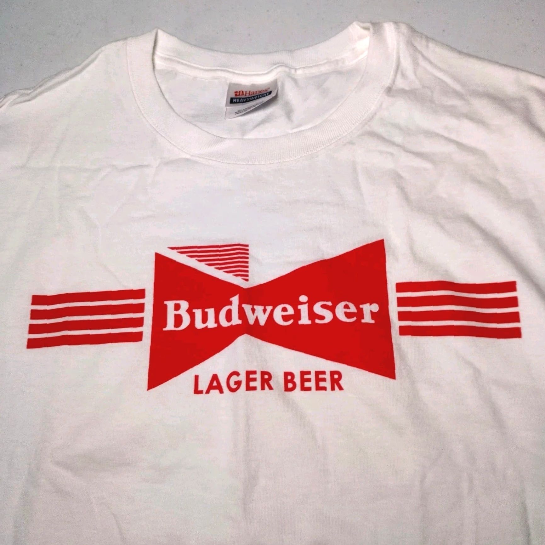 Hanes VINTAGE Budweiser Lager Beer Shirt Men XL White Red Graphic Promo READ Size US XL / EU 56 / 4 - 2 Thumbnail