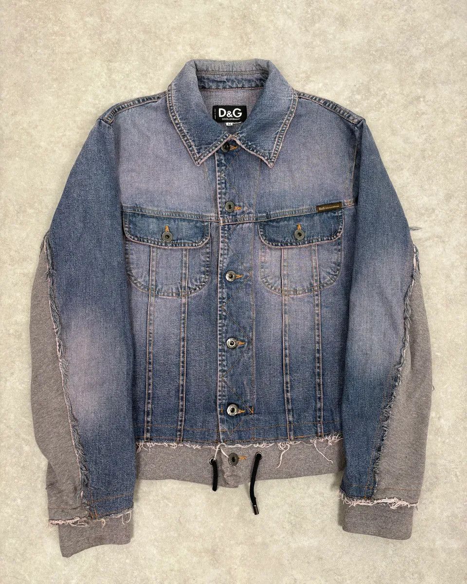 Dolce & Gabbana 2000s Dolce & Gabbana Blue Distressed Hybrid Denim Jacket Distressed Size US S / EU 44-46 / 1 - 1 Thumbnail