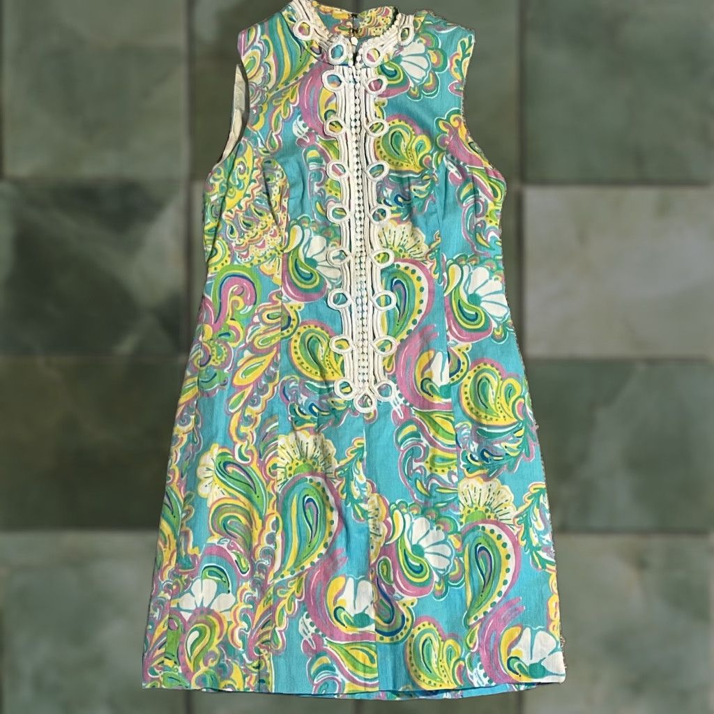 Lilly Pulitzer Lilly Pulitzer Alexa Shift Dress Shorely Blue Double Trouble Sz 4 Women Sleeveless Zip Short Multicolor USA Pattern 4 Size S / US 4 / IT 40 - 1 Thumbnail