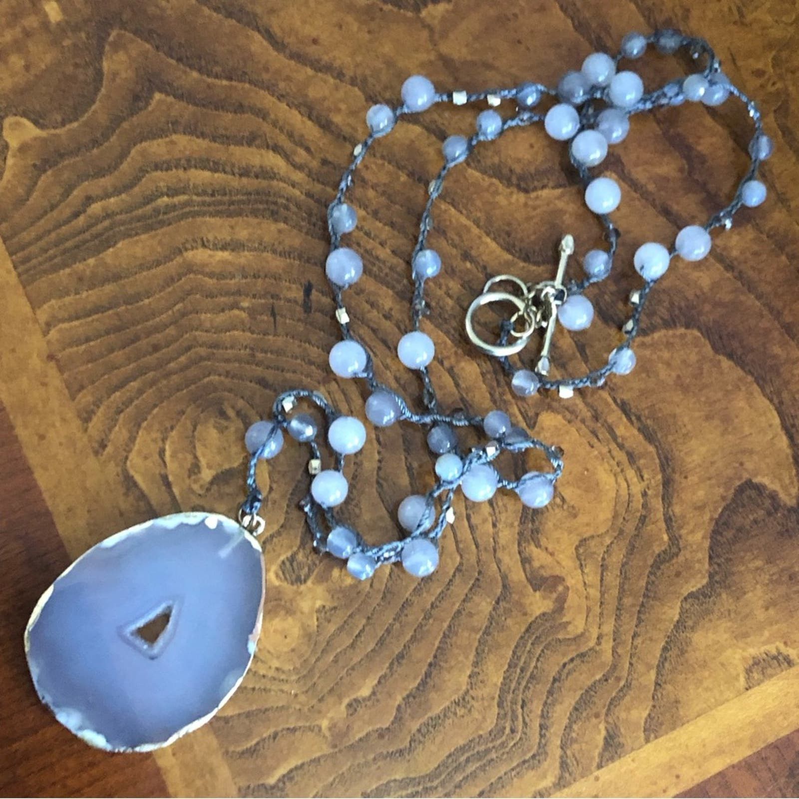 image of Jewelry Marlyn Schiff Rainbow Moonstone And Agate Slab Necklace in Grey, Women's