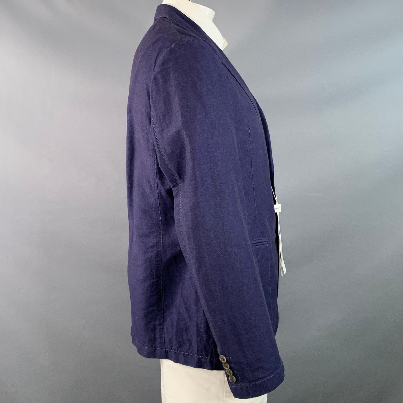 Armani Collezioni ARMANI COLLEZIONI Navy Linen Cotton Notch Lapel Sport Coat Size 42R - 2 Thumbnail