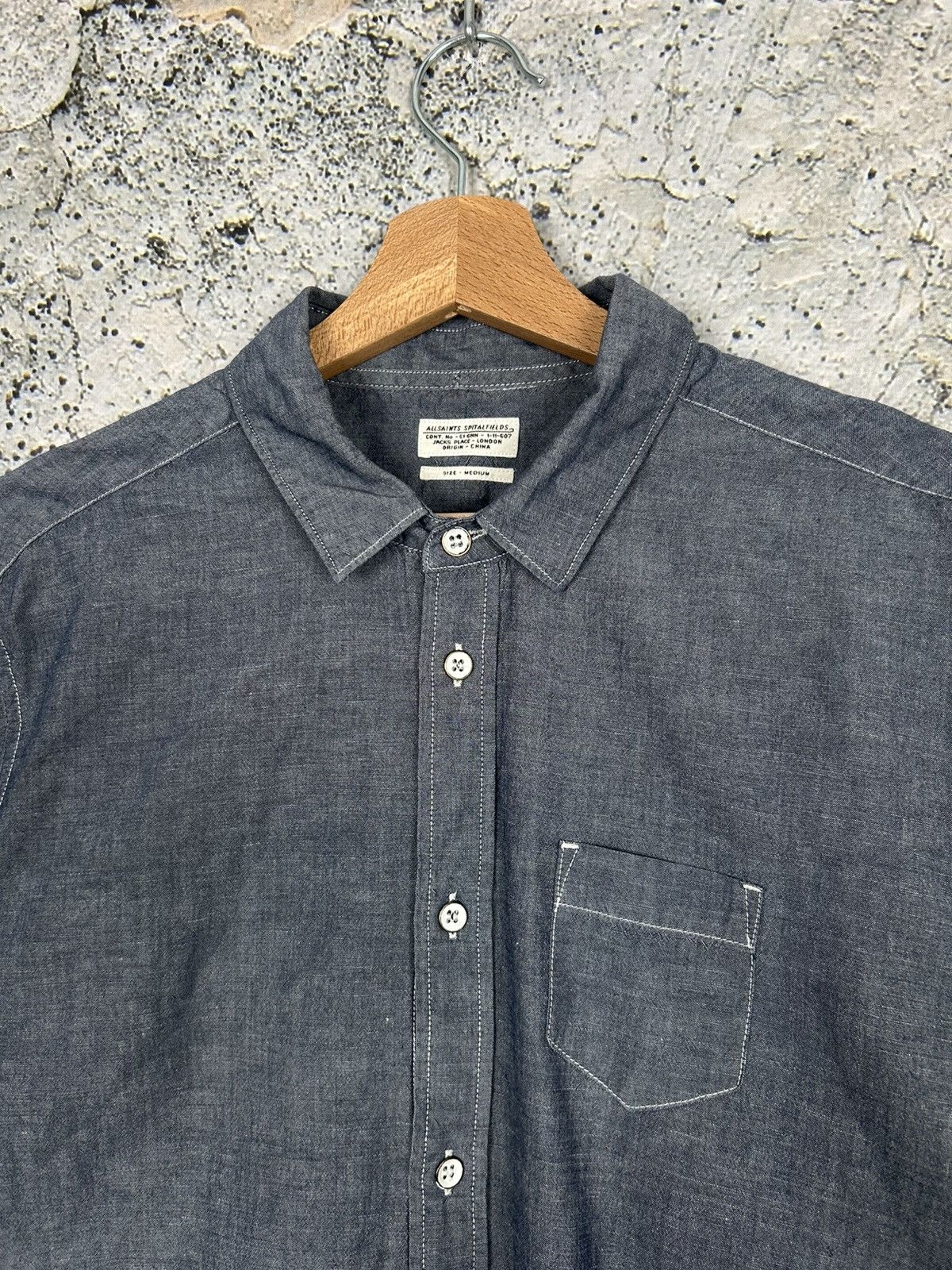 Allsaints Allsaints Grey Blue Denim Shirt Streetwear Designer Size US M / EU 48-50 / 2 - 3 Thumbnail