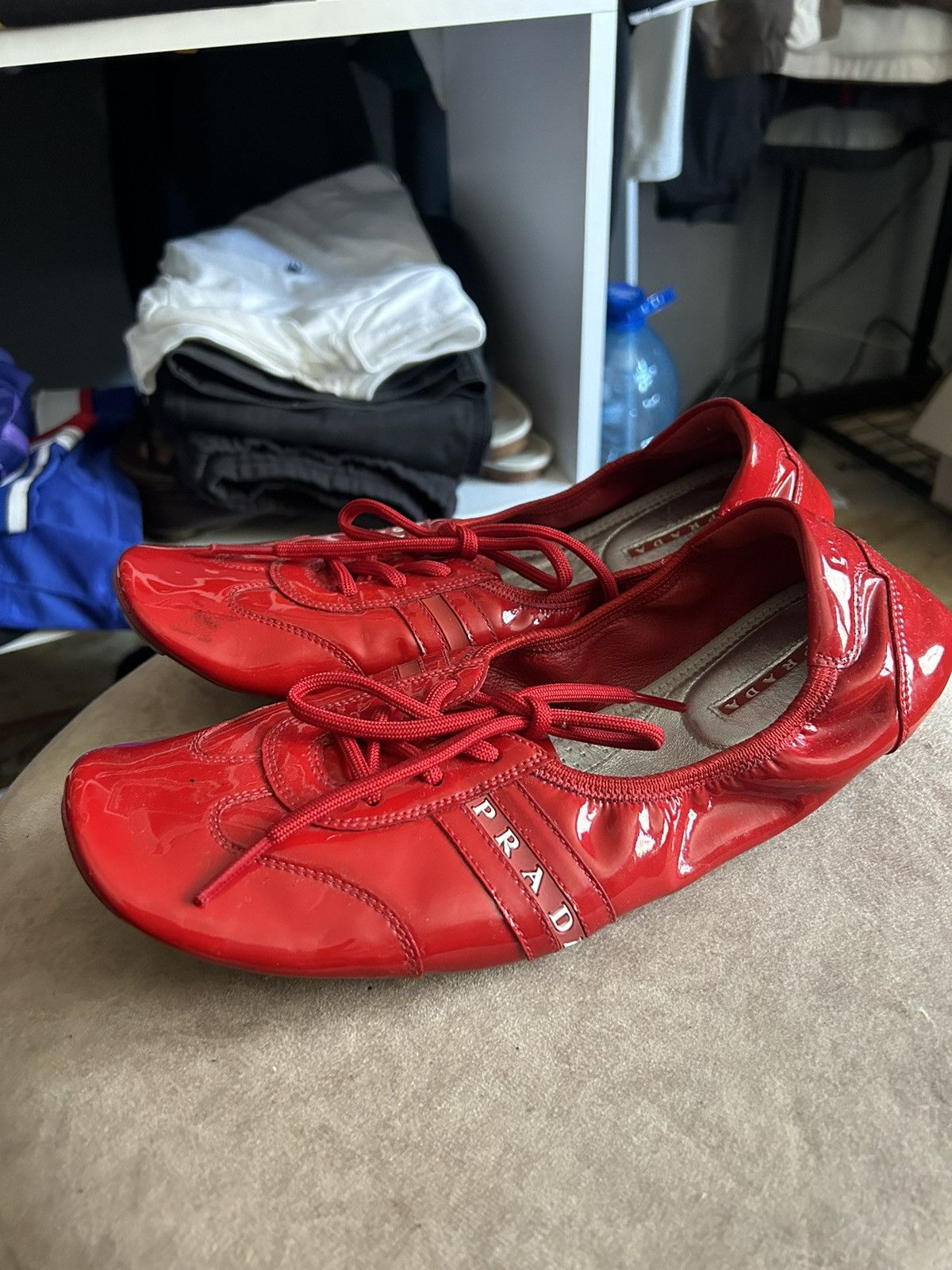 prada sports archive red leather sneaker
