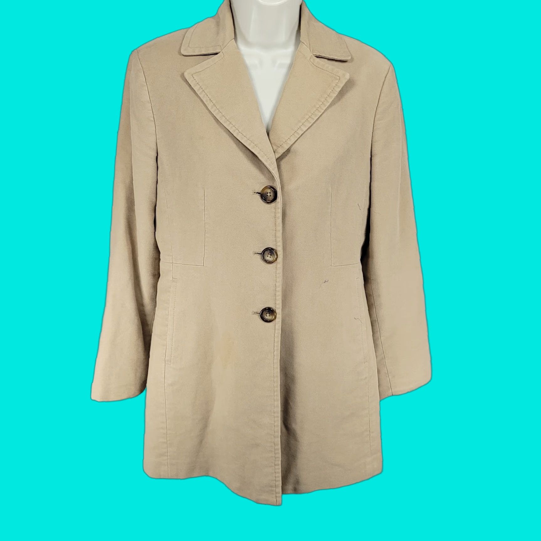 Ann Taylor VINTAGE Ann Taylor Coat Womens 2 Brown 100% Cotton Buttoned Lined Pockets Notch Collared Mid-Length Long Sleeve Dry Clean Only Size XS / US 0-2 / IT 36-38 - 1 Thumbnail