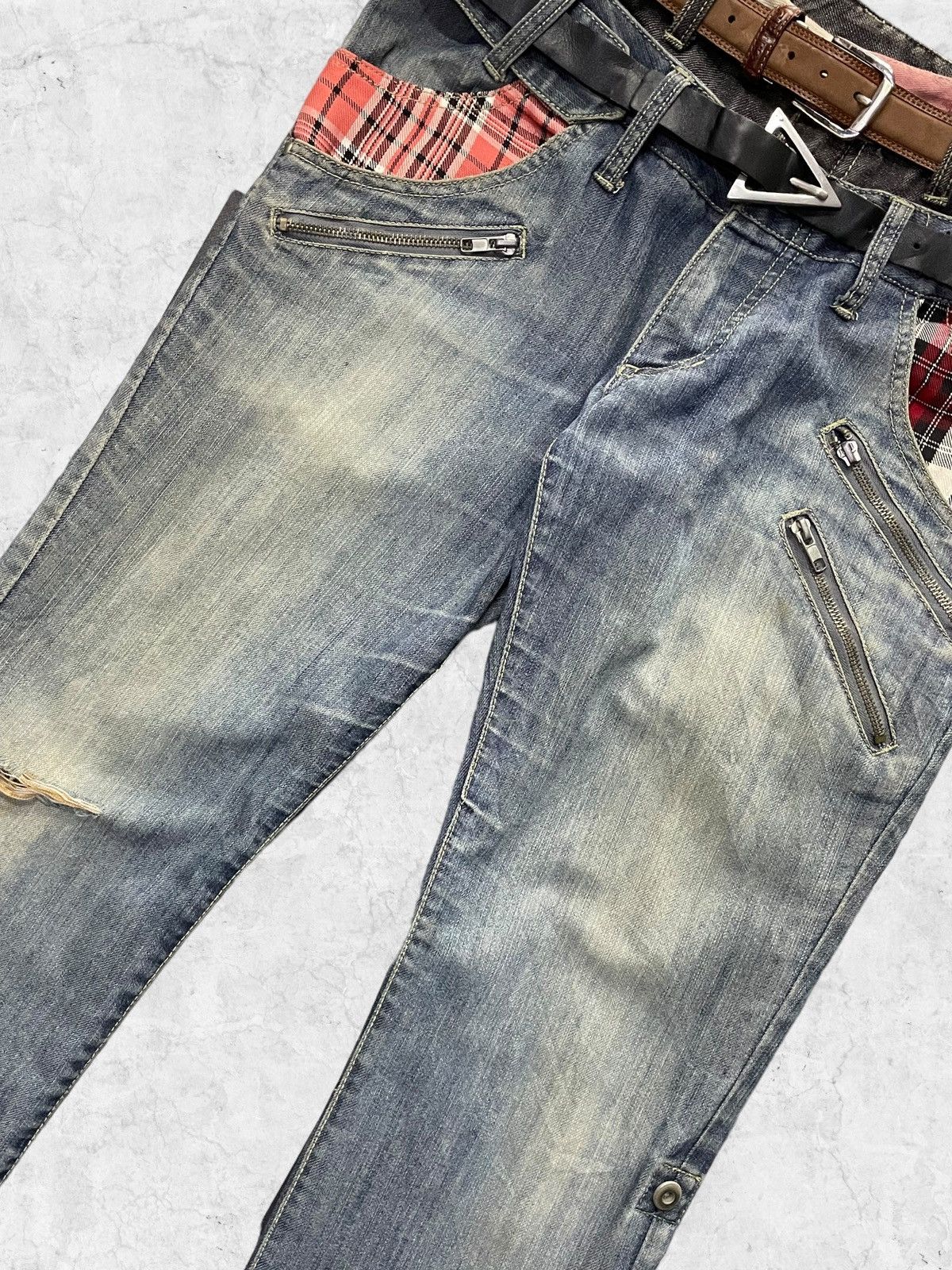 Japanese Brand Vintage Manydope Double Waist Denim Pants With Leather Belt Size US 32 / EU 48 - 7 Thumbnail