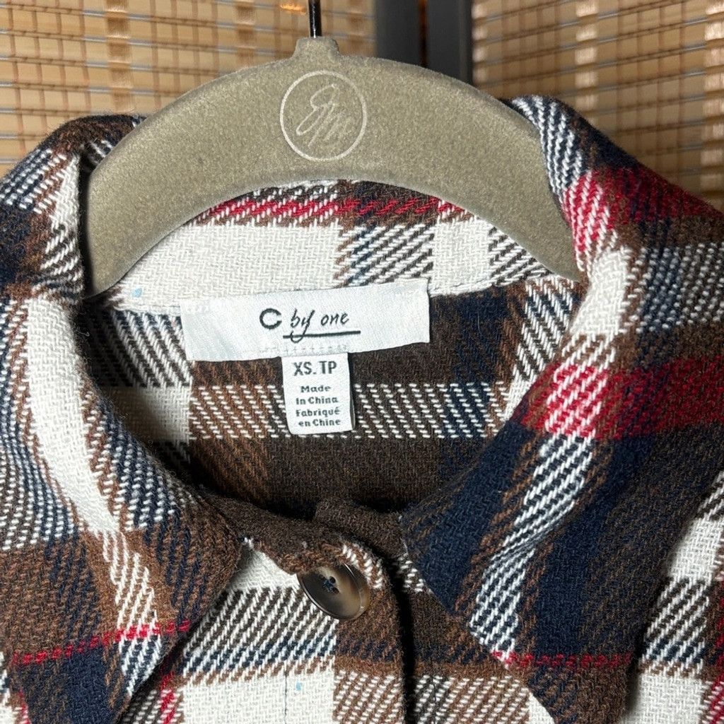 Other C by One Red and Brown Plaid Cropped Shacket Size XS / US 0-2 / IT 36-38 - 2 Thumbnail