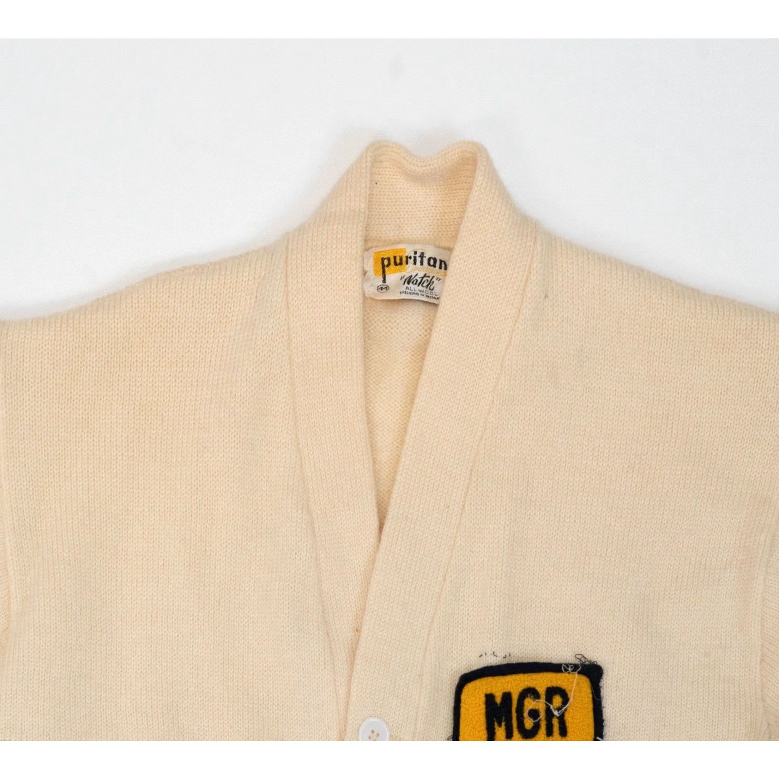 Vintage VINTAGE Puritan True VTG Letterman 60s High School Varsity Wool Cardigan M Ivory Patchwork Knit Wool Crew Neck Long Sleeve Size M / US 6-8 / IT 42-44 - 3 Thumbnail