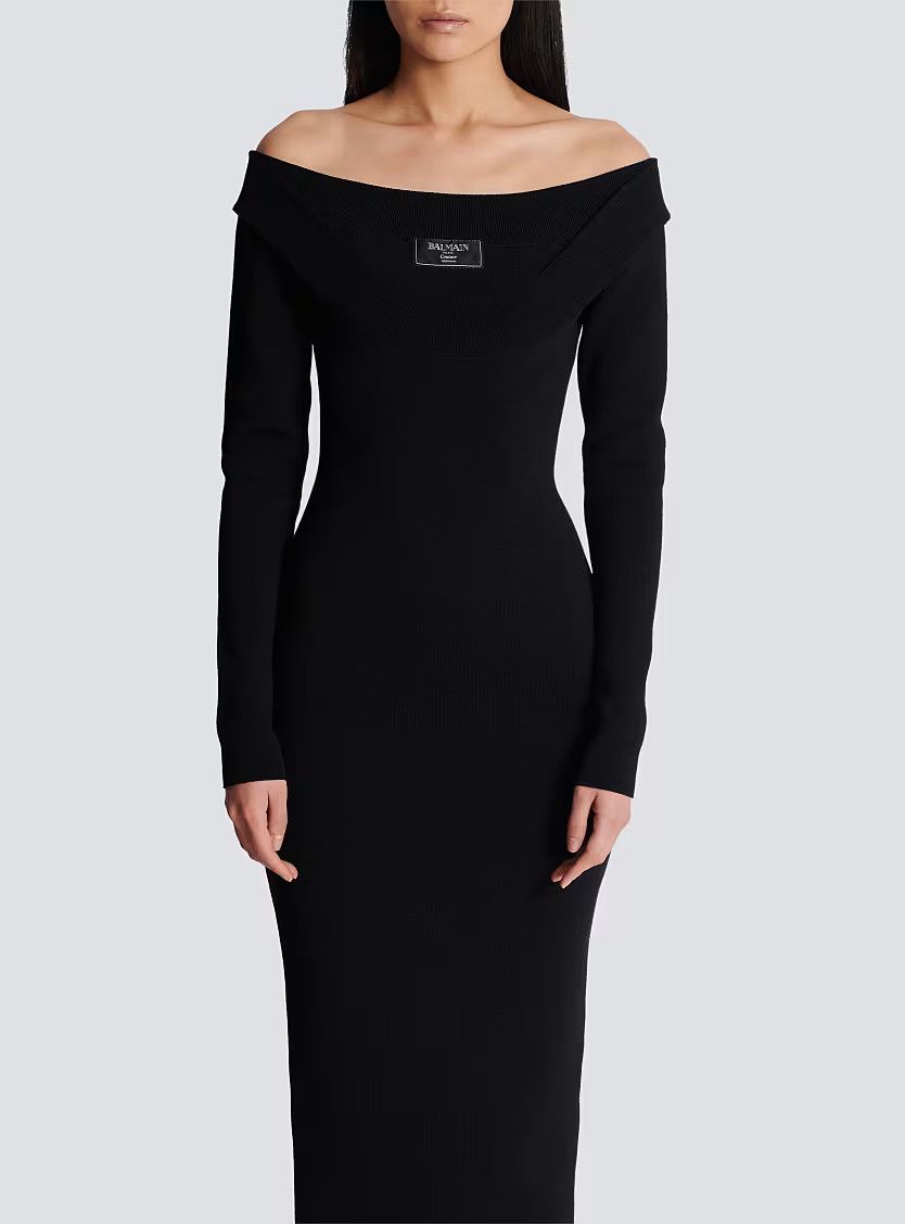 Balmain o1s1wg111225 Long Plain Knit Dress in Black Size M / US 6-8 / IT 42-44 - 4 Thumbnail