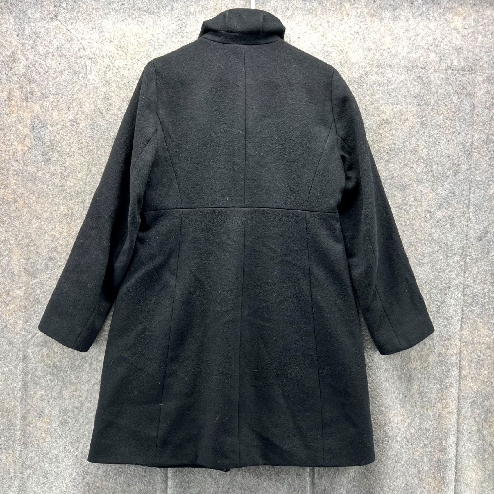 J.Crew VINTAGE J.CREW Trench Coat Women 8 Black Long Sleeve High Neck Wool Polyester Jacket Size M / US 6-8 / IT 42-44 - 2 Thumbnail