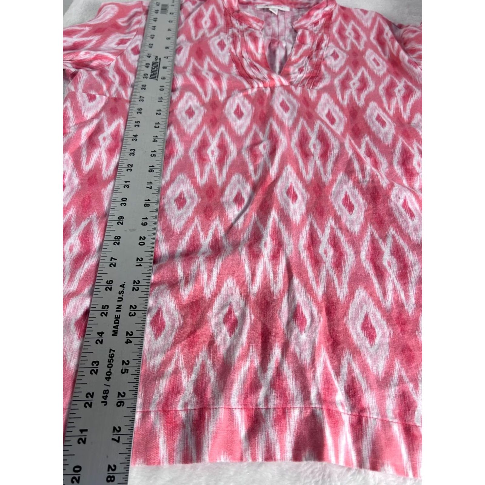 JM Collection JM Collection Womens Pink & White Ikat Linen 3/4 Sleeve Blouse Top Size 16 Size XXL / US 16-18 / IT 52-54 - 6 Thumbnail