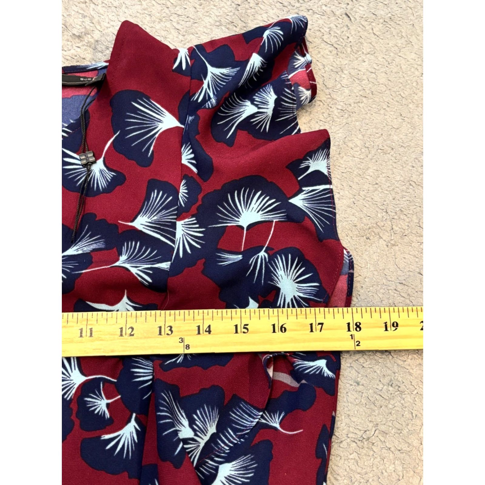 Bcbgmaxazria BCBGMAXAZRIA Dress Slim A-Line NWOT Burgundy Christiania Ginkgo Leaf Ruffle Overlay Midi Sleeveless Flutter Sleeve Round Neck Zip Size 8 Women’s Size M / US 6-8 / IT 42-44 - 3 Thumbnail