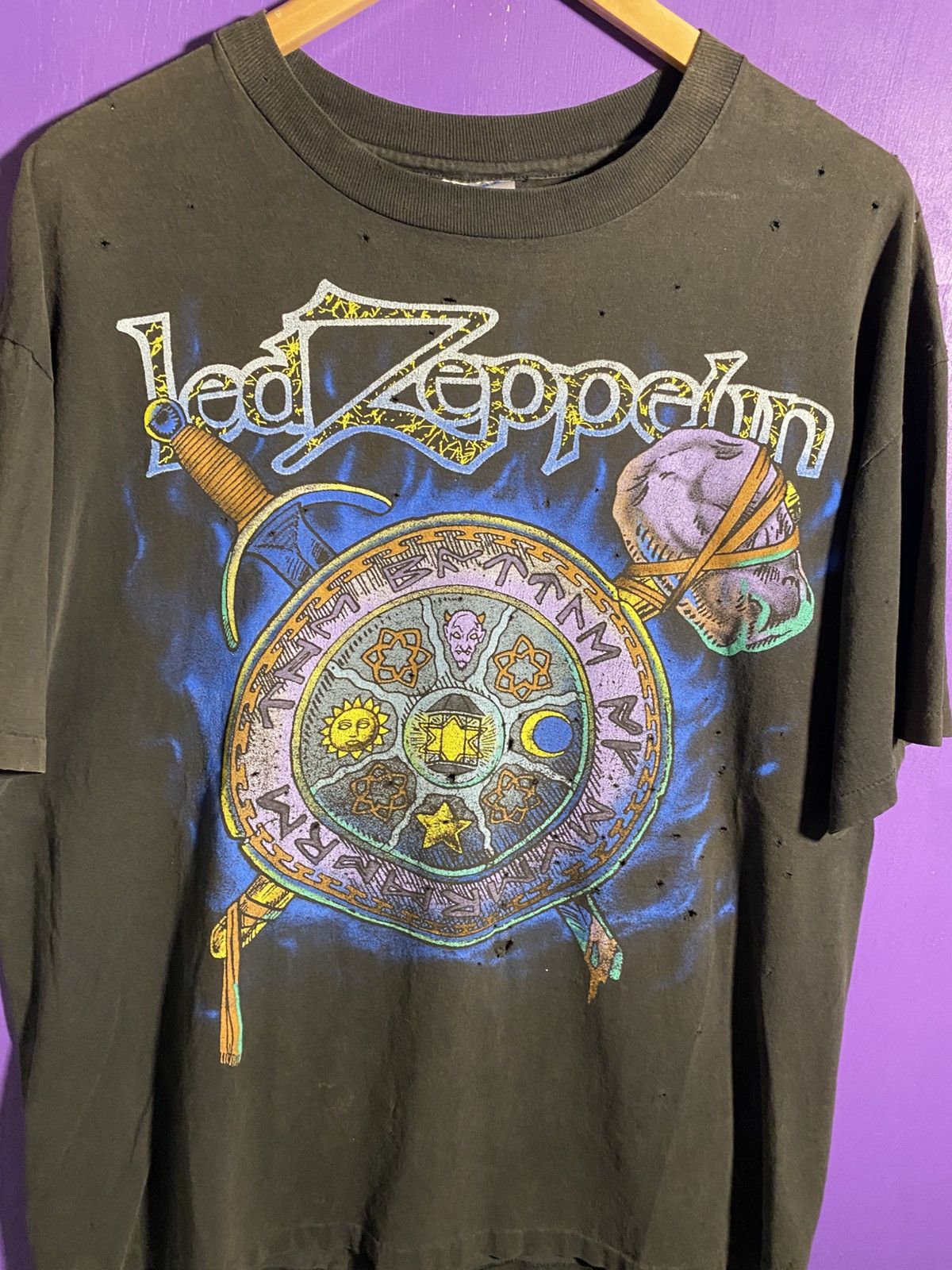 Band Tees Vintage 90s Led Zeppelin zoso faded tour tee Size US XL / EU 56 / 4 - 3 Thumbnail